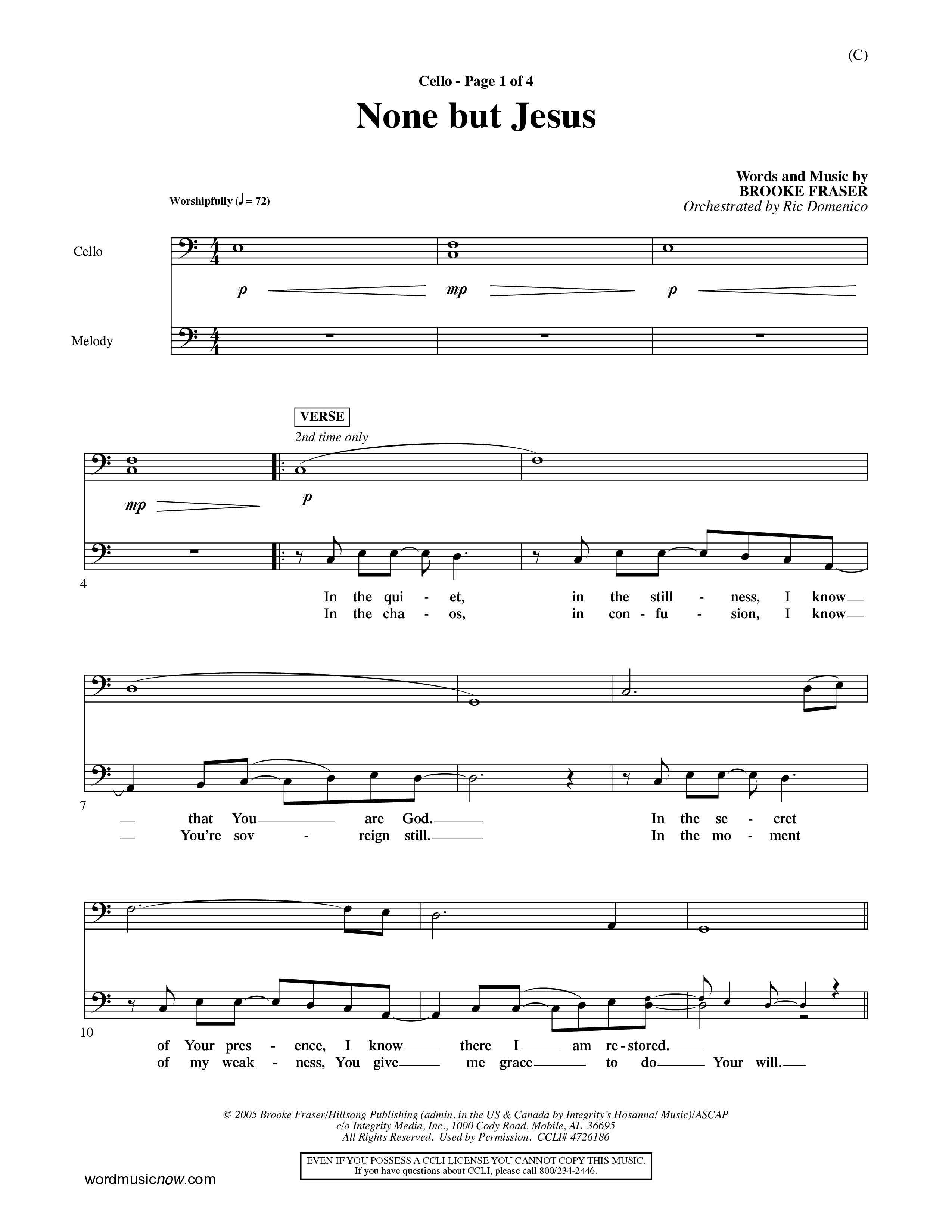 None But Jesus (Choral Anthem SATB) Cello (Word Music Choral / Orch. Ric Domenico)