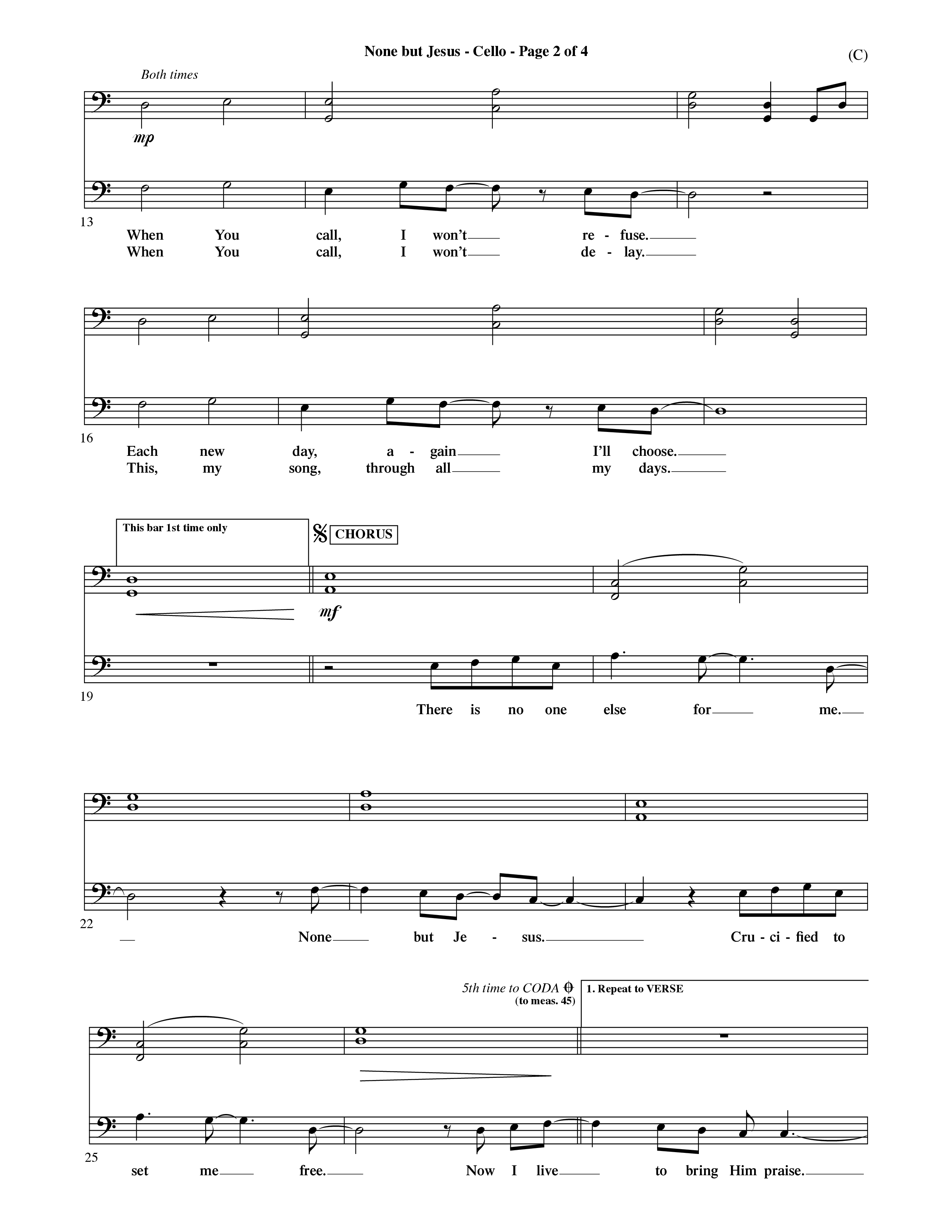 None But Jesus (Choral Anthem SATB) Cello (Word Music Choral / Orch. Ric Domenico)