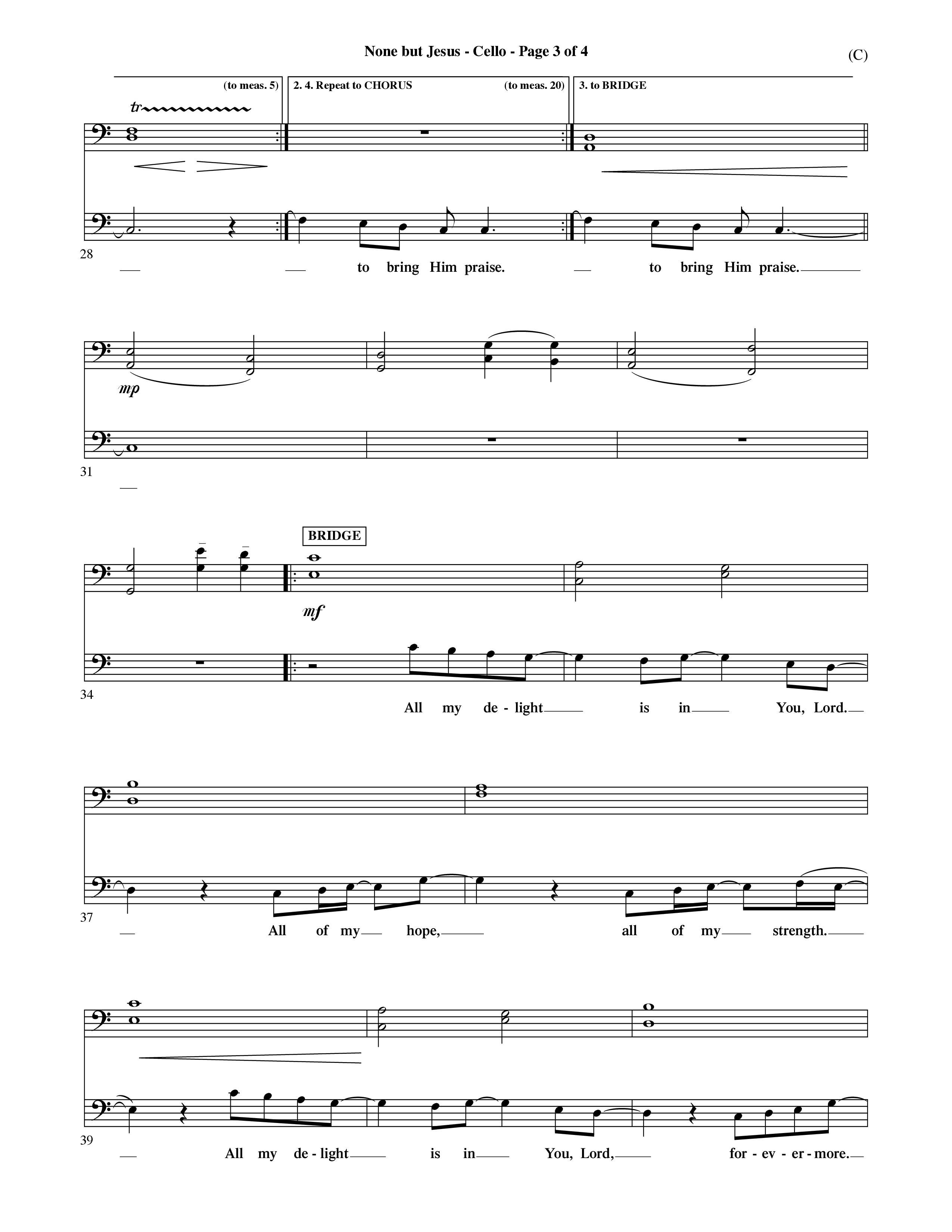 None But Jesus (Choral Anthem SATB) Cello (Word Music Choral / Orch. Ric Domenico)