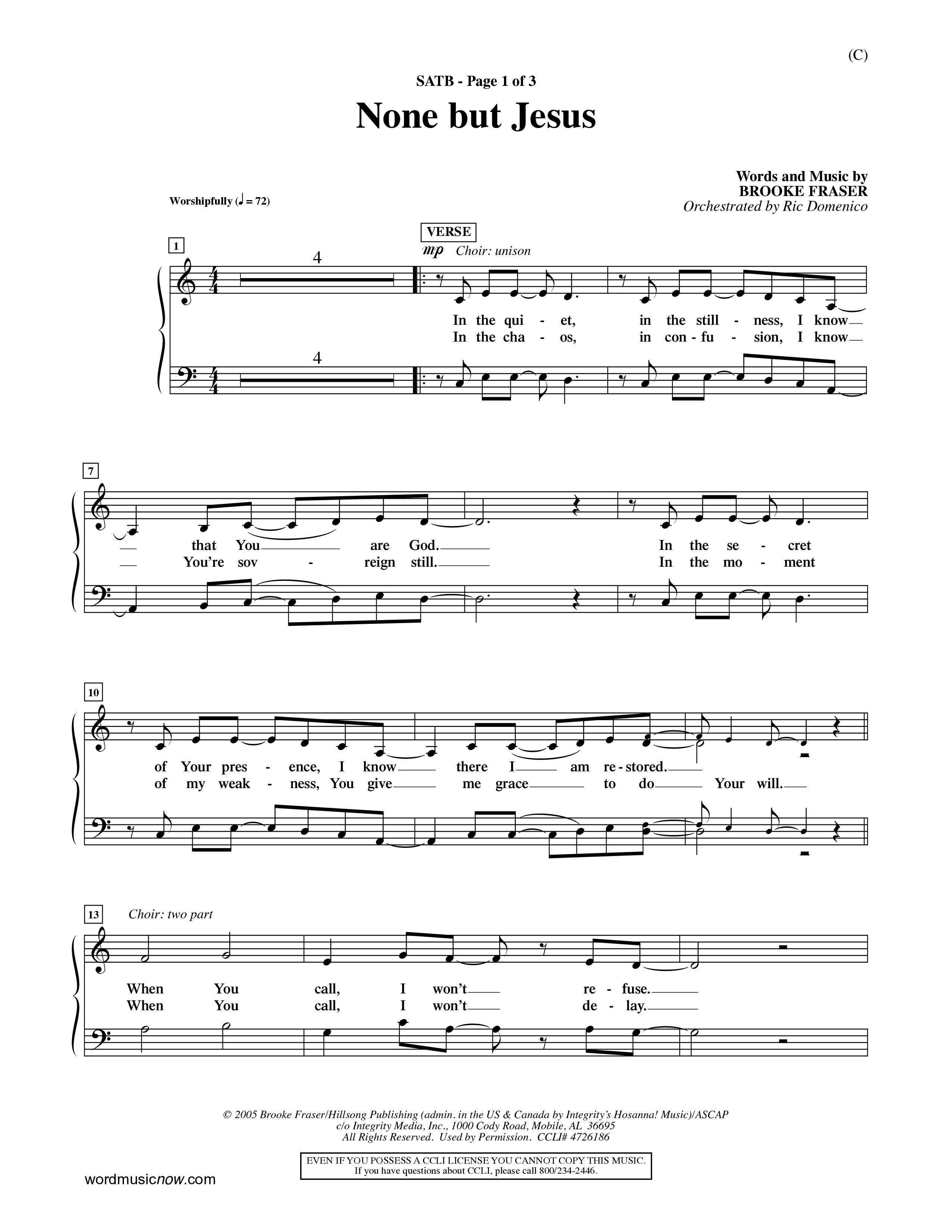 None But Jesus (Choral Anthem SATB) Choir Sheet (SATB) (Word Music Choral / Orch. Ric Domenico)