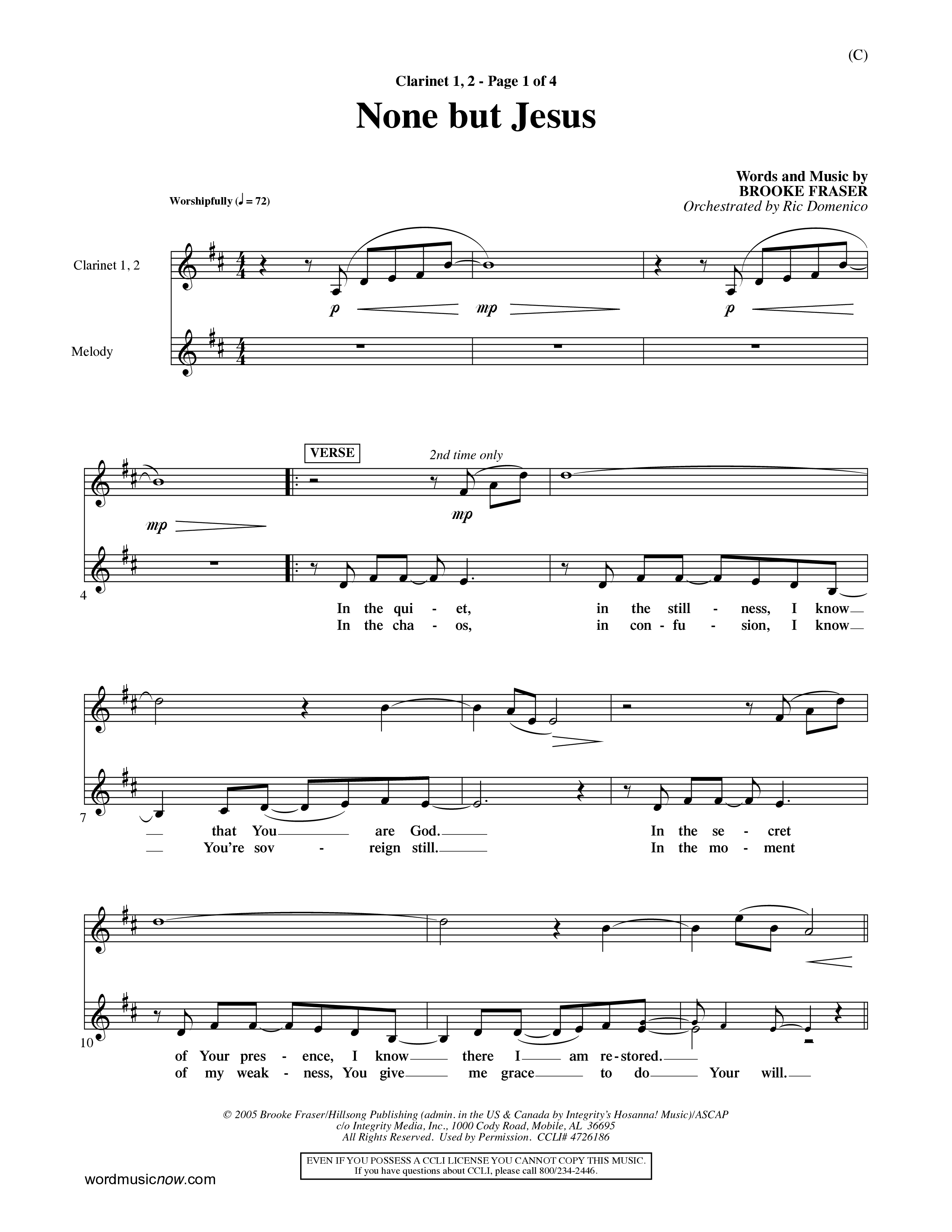 None But Jesus (Choral Anthem SATB) Clarinet 1/2 (Word Music Choral / Orch. Ric Domenico)