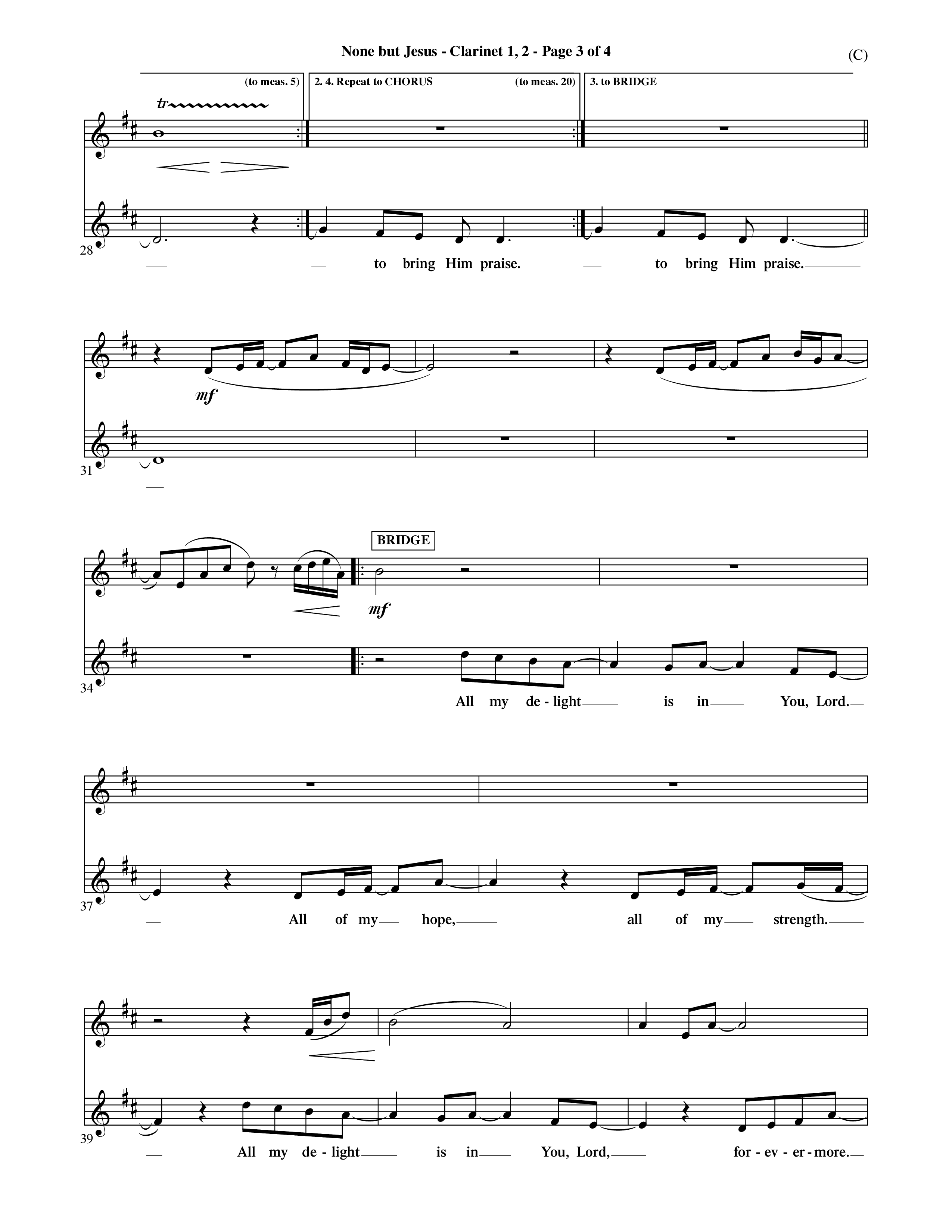 None But Jesus (Choral Anthem SATB) Clarinet 1/2 (Word Music Choral / Orch. Ric Domenico)
