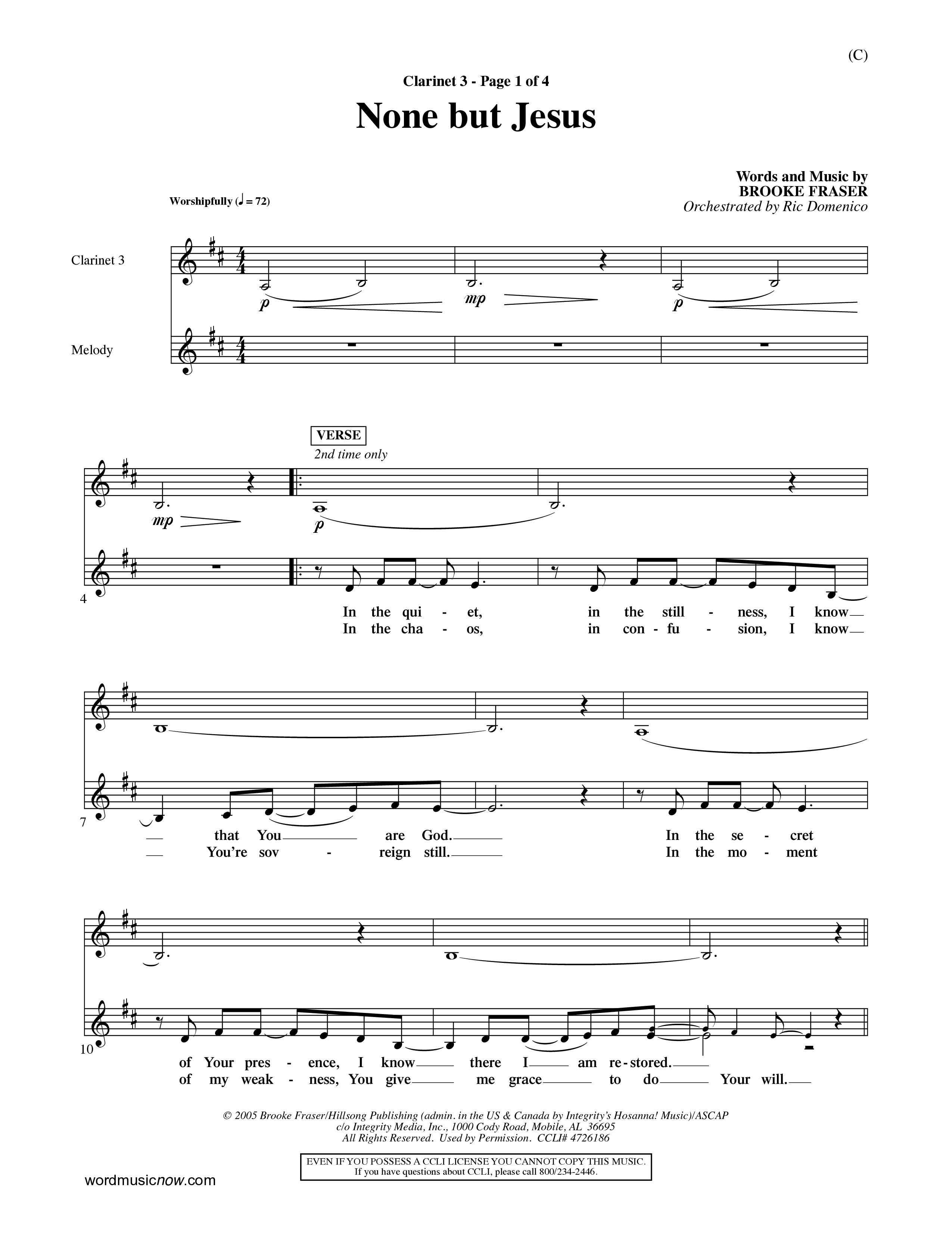 None But Jesus (Choral Anthem SATB) Clarinet 3 (Word Music Choral / Orch. Ric Domenico)