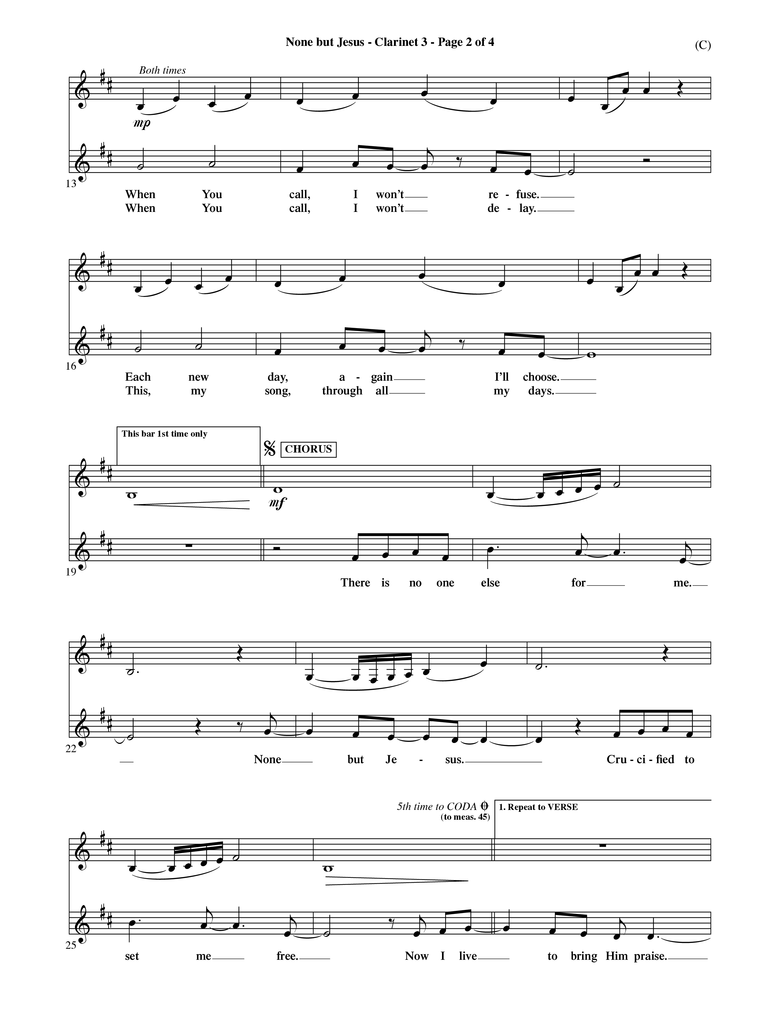 None But Jesus (Choral Anthem SATB) Clarinet 3 (Word Music Choral / Orch. Ric Domenico)