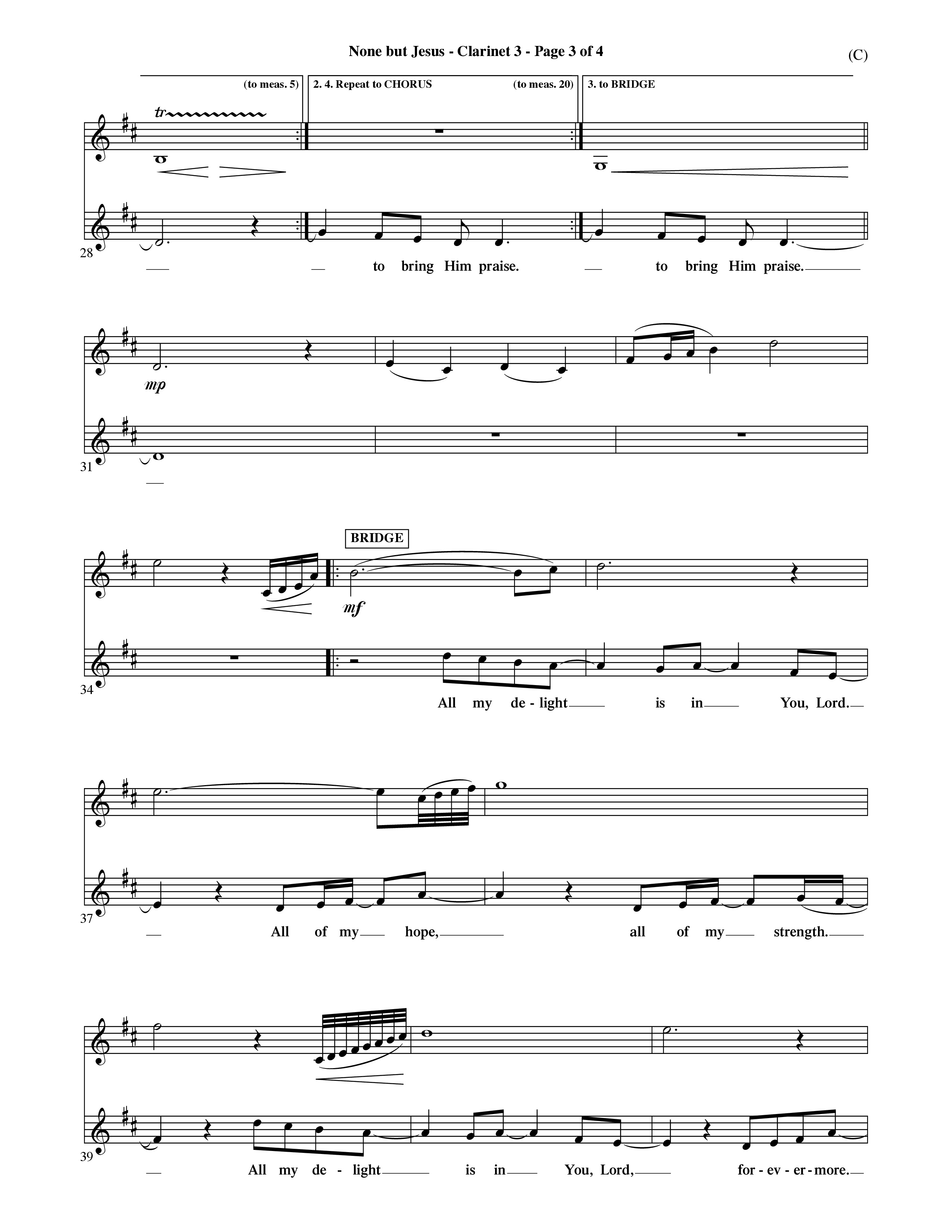 None But Jesus (Choral Anthem SATB) Clarinet 3 (Word Music Choral / Orch. Ric Domenico)