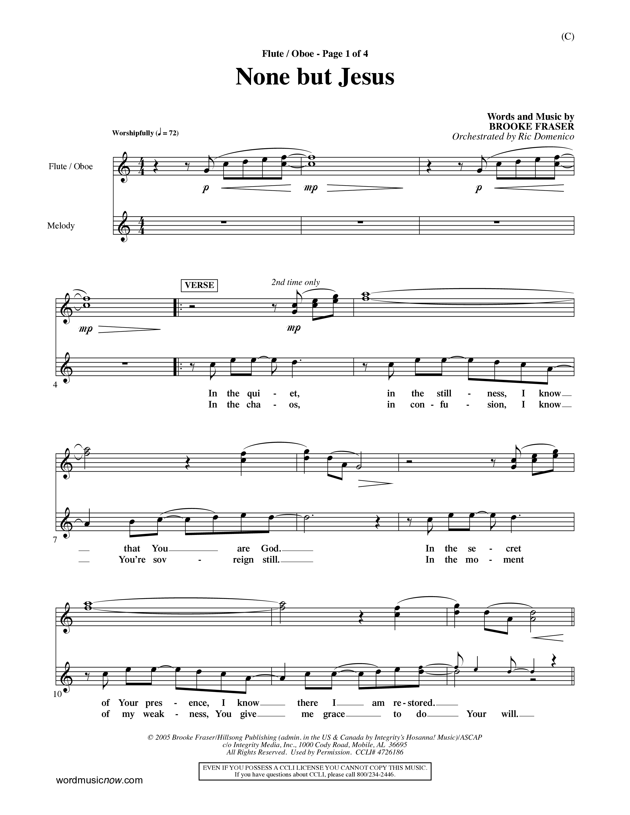 None But Jesus (Choral Anthem SATB) Flute/Oboe (Word Music Choral / Orch. Ric Domenico)
