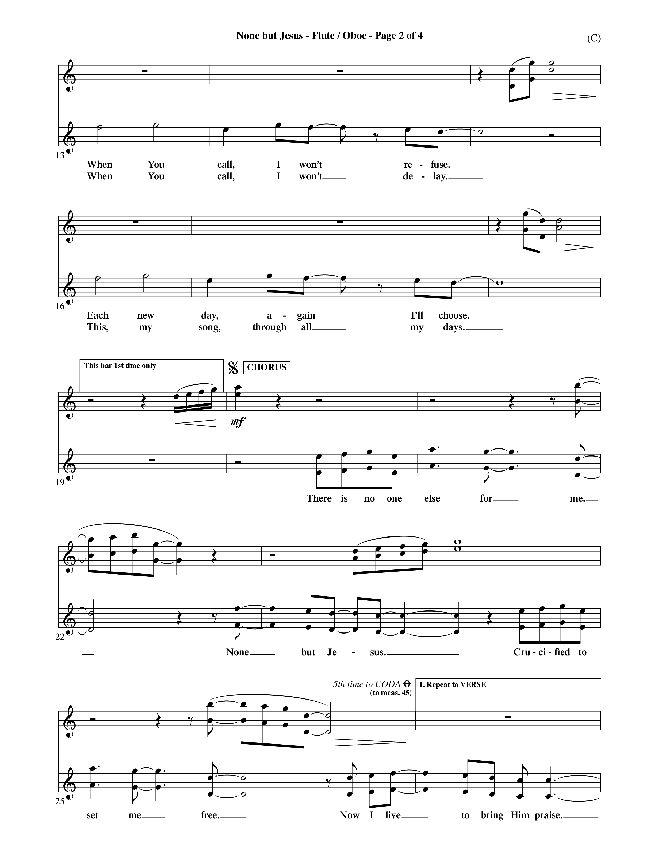 None But Jesus (Choral Anthem SATB) Flute/Oboe (Word Music Choral / Orch. Ric Domenico)