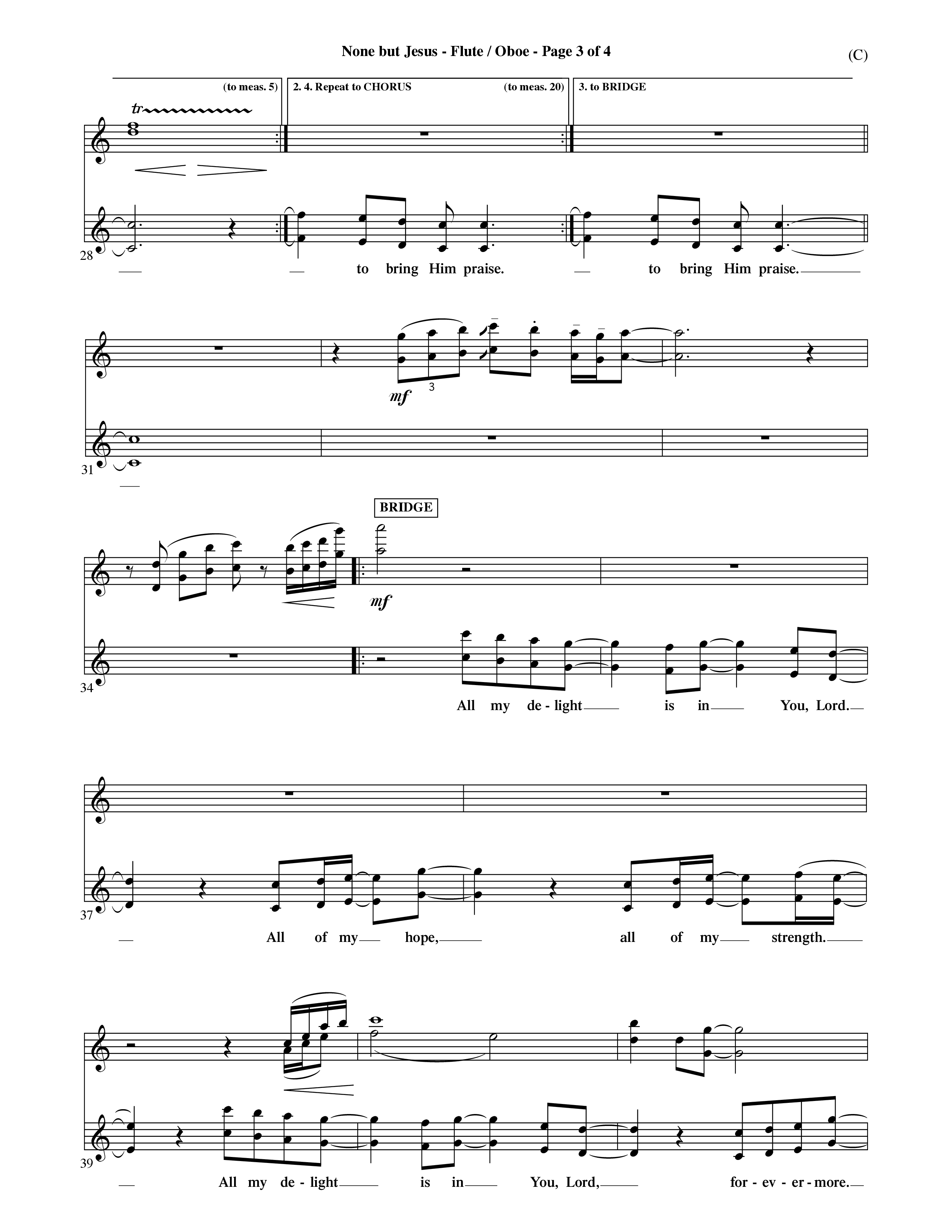 None But Jesus (Choral Anthem SATB) Flute/Oboe (Word Music Choral / Orch. Ric Domenico)