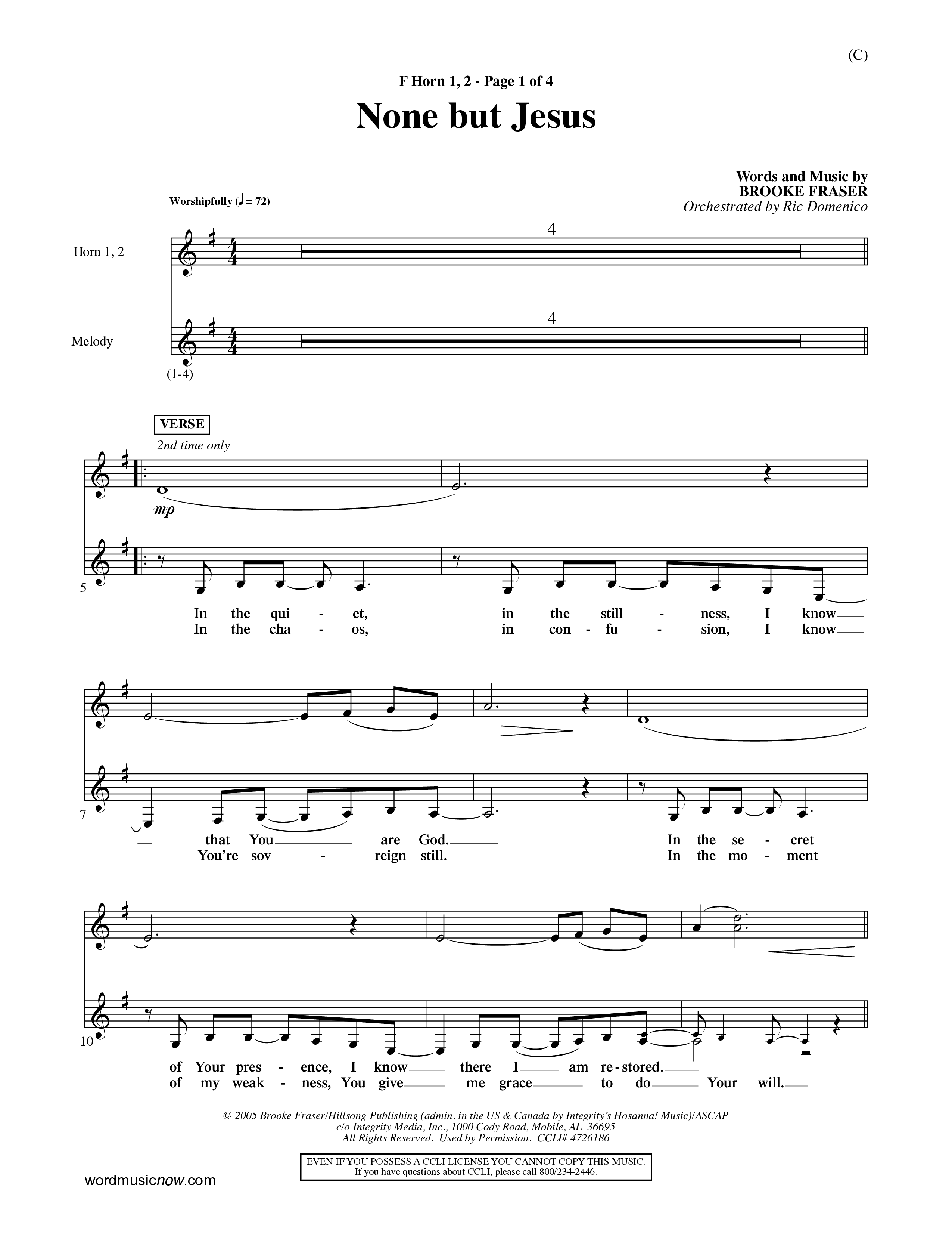 None But Jesus (Choral Anthem SATB) French Horn (Word Music Choral / Orch. Ric Domenico)