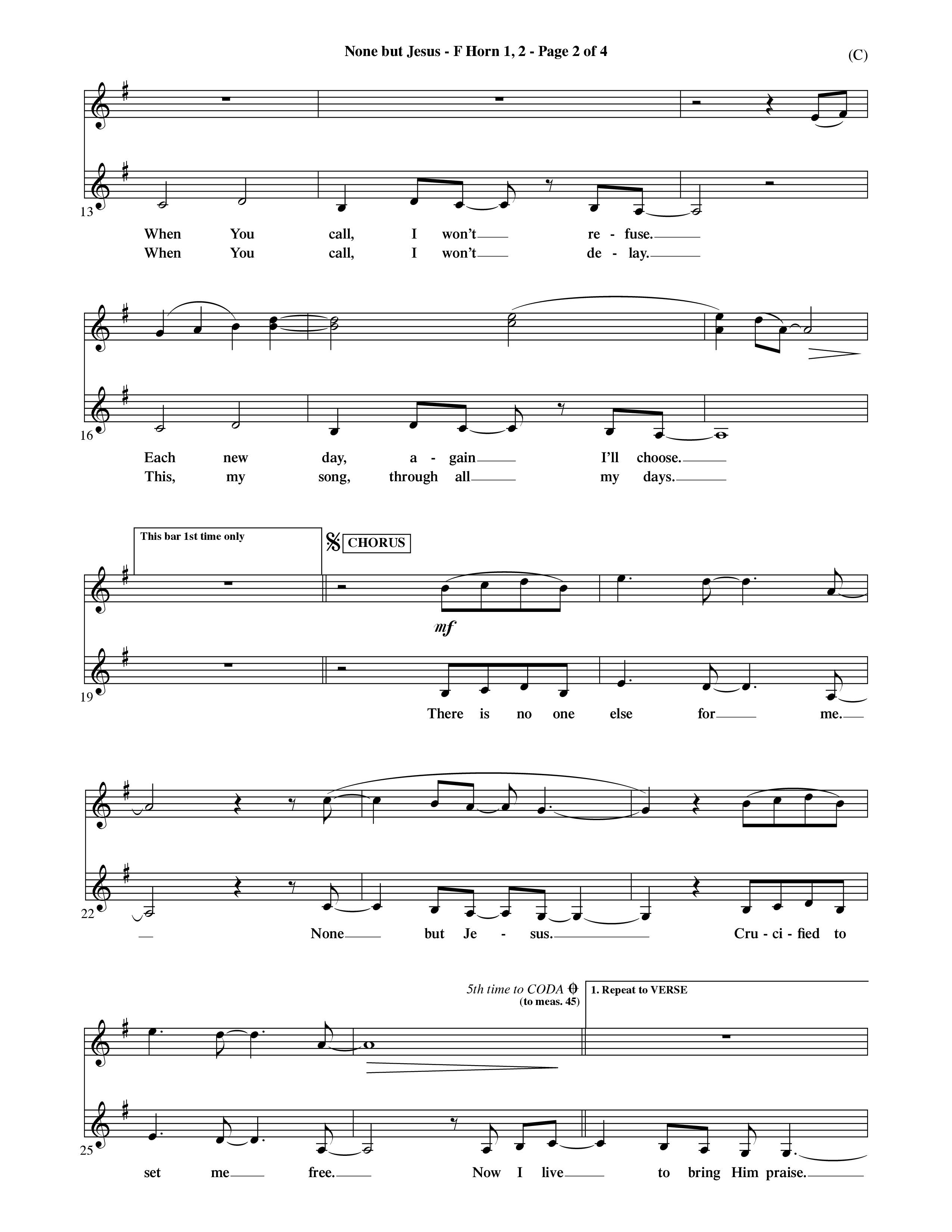 None But Jesus (Choral Anthem SATB) French Horn (Word Music Choral / Orch. Ric Domenico)