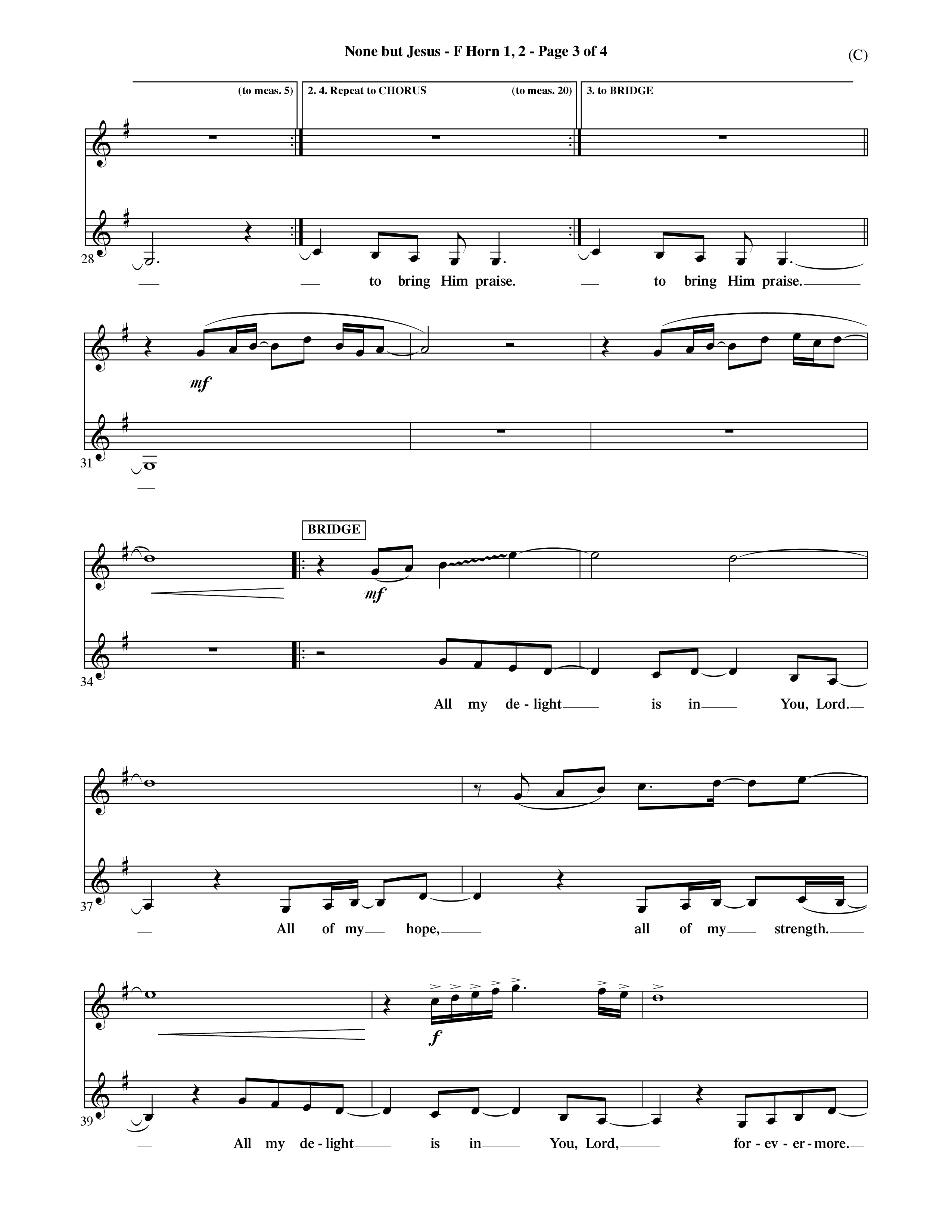 None But Jesus (Choral Anthem SATB) French Horn (Word Music Choral / Orch. Ric Domenico)