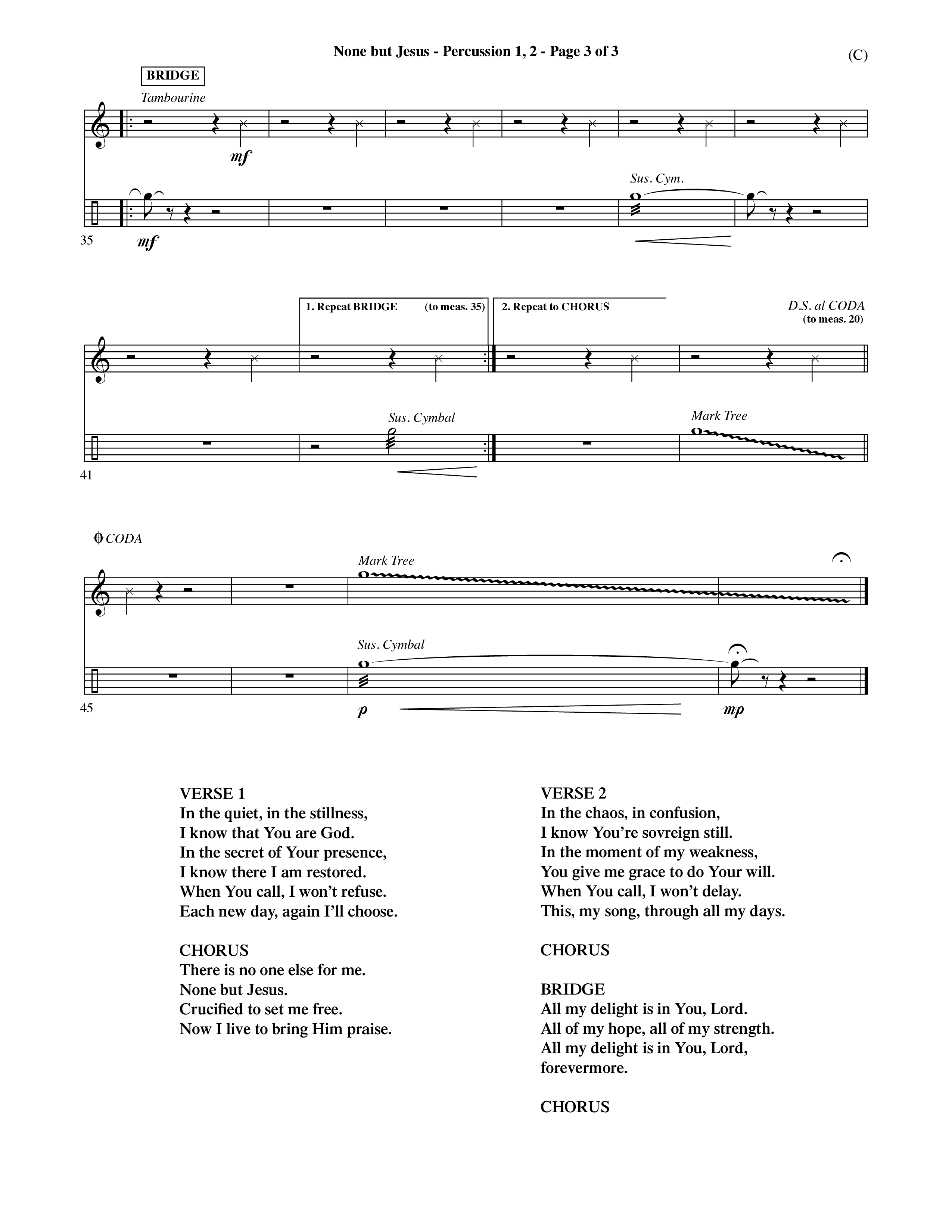 None But Jesus (Choral Anthem SATB) Percussion 1/2 (Word Music Choral / Orch. Ric Domenico)