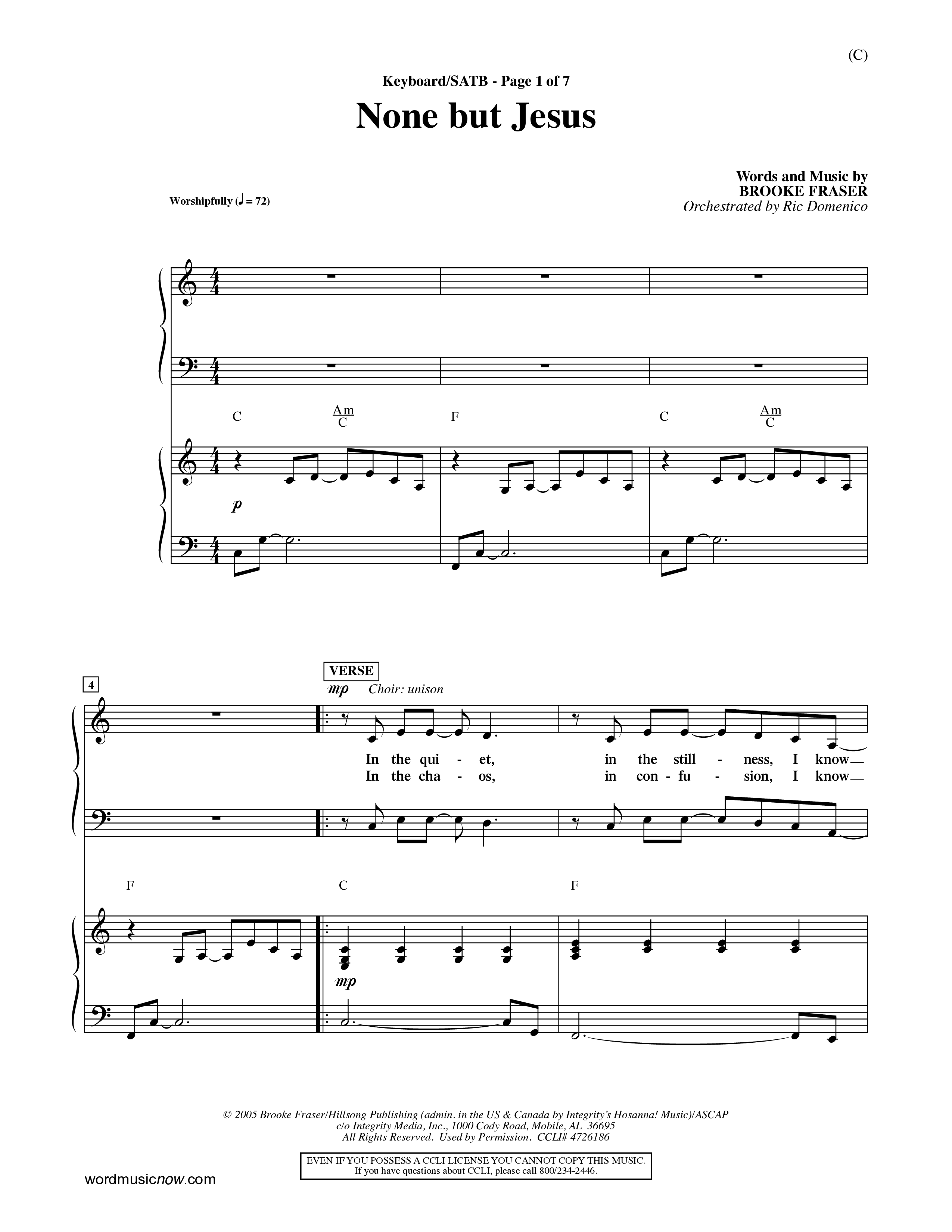 None But Jesus (Choral Anthem SATB) Keyboard/Vocal (SATB) (Word Music Choral / Orch. Ric Domenico)