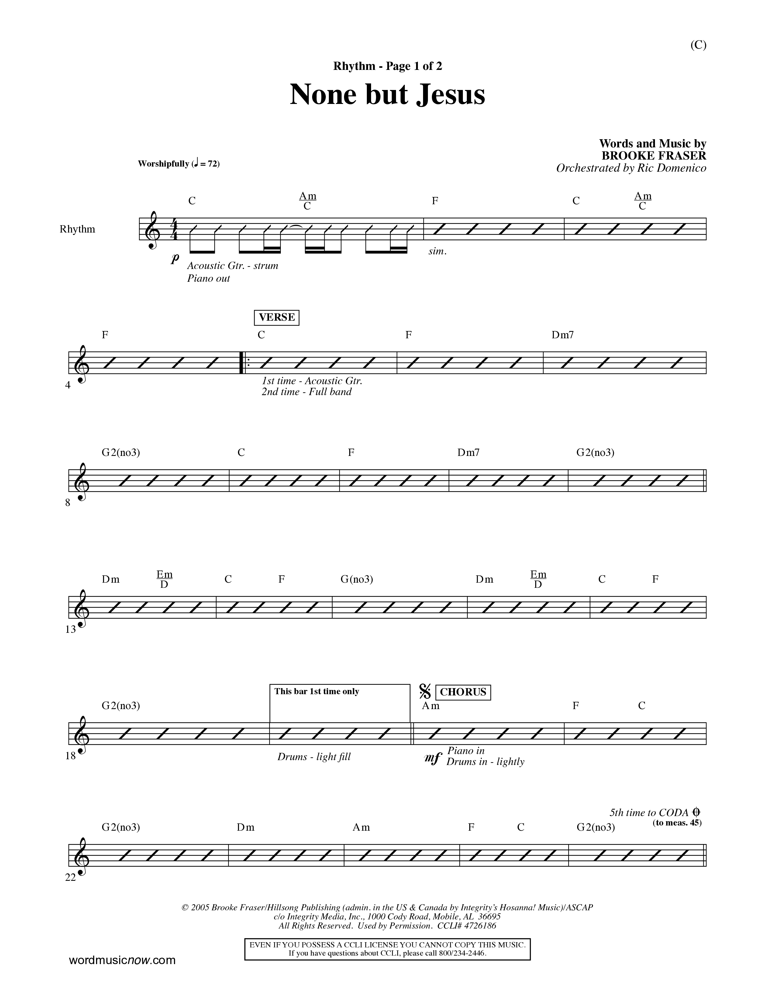 None But Jesus (Choral Anthem SATB) Rhythm Chart (Word Music Choral / Orch. Ric Domenico)