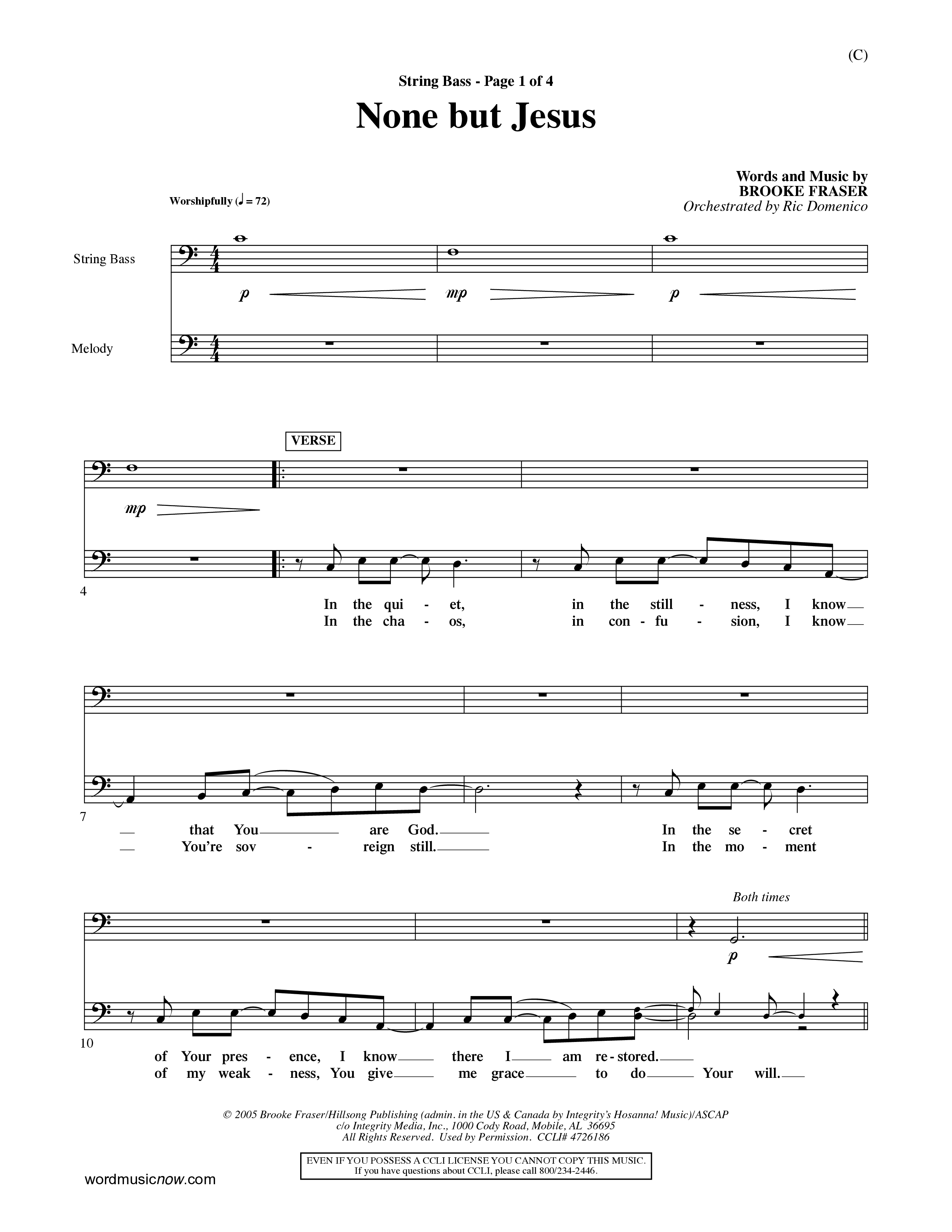 None But Jesus (Choral Anthem SATB) String Bass (Word Music Choral / Orch. Ric Domenico)