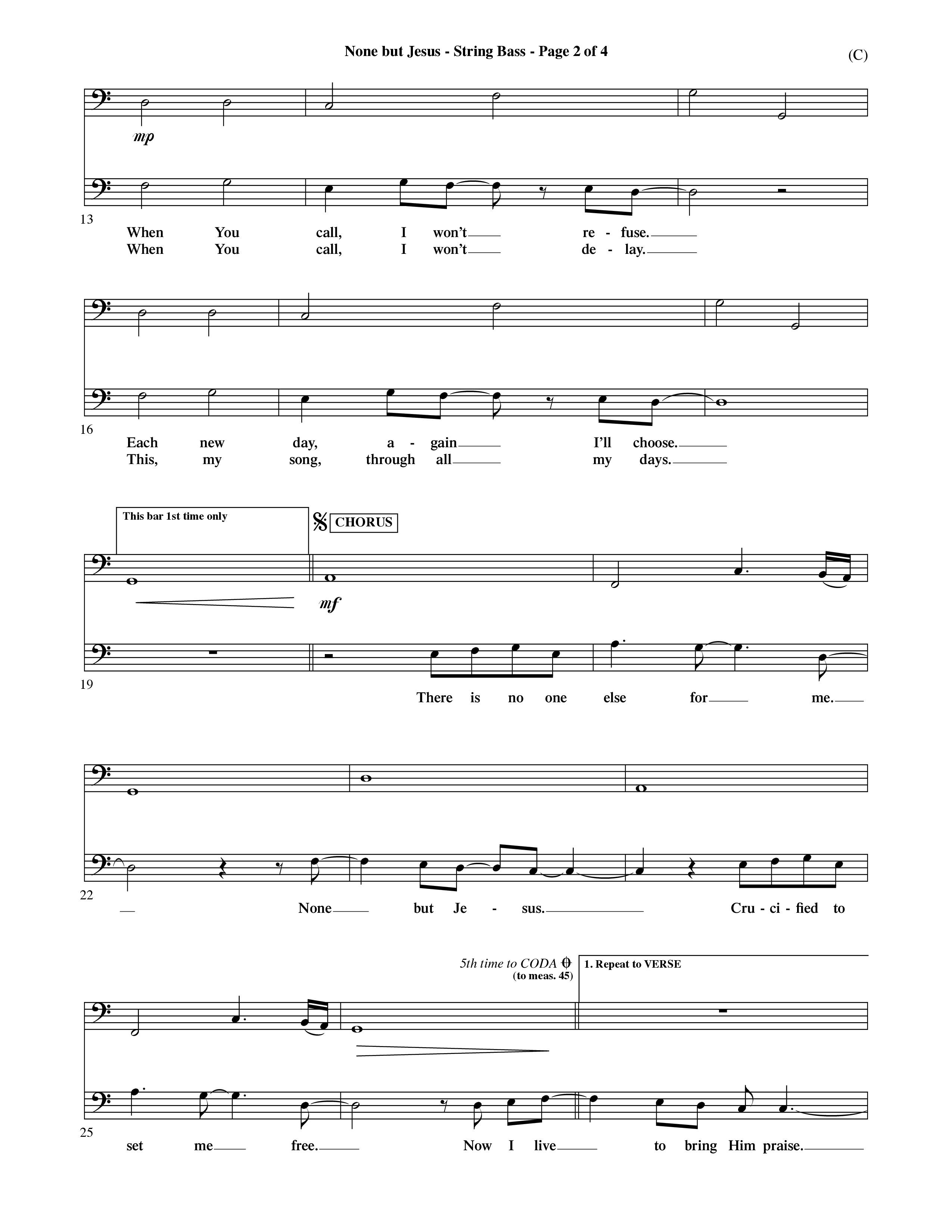 None But Jesus (Choral Anthem SATB) String Bass (Word Music Choral / Orch. Ric Domenico)