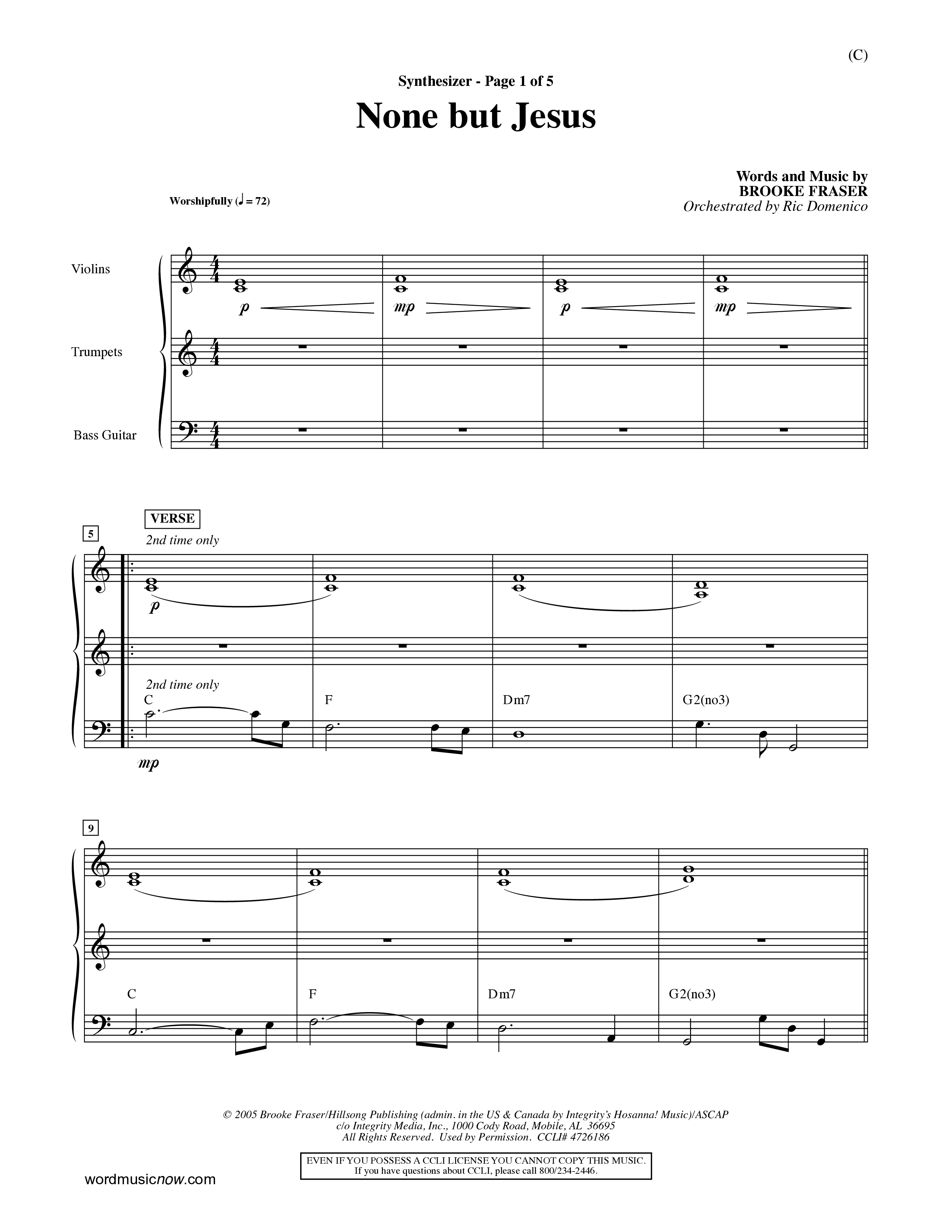None But Jesus (Choral Anthem SATB) Synth (Word Music Choral / Orch. Ric Domenico)