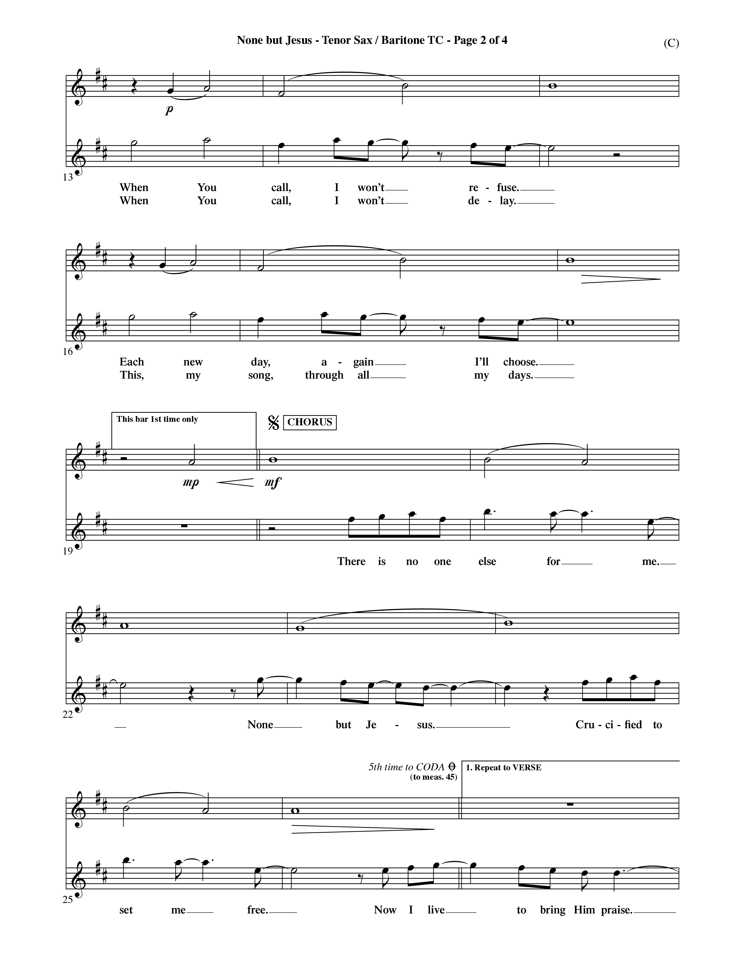 None But Jesus (Choral Anthem SATB) Tenor Sax/Baritone T.C. (Word Music Choral / Orch. Ric Domenico)