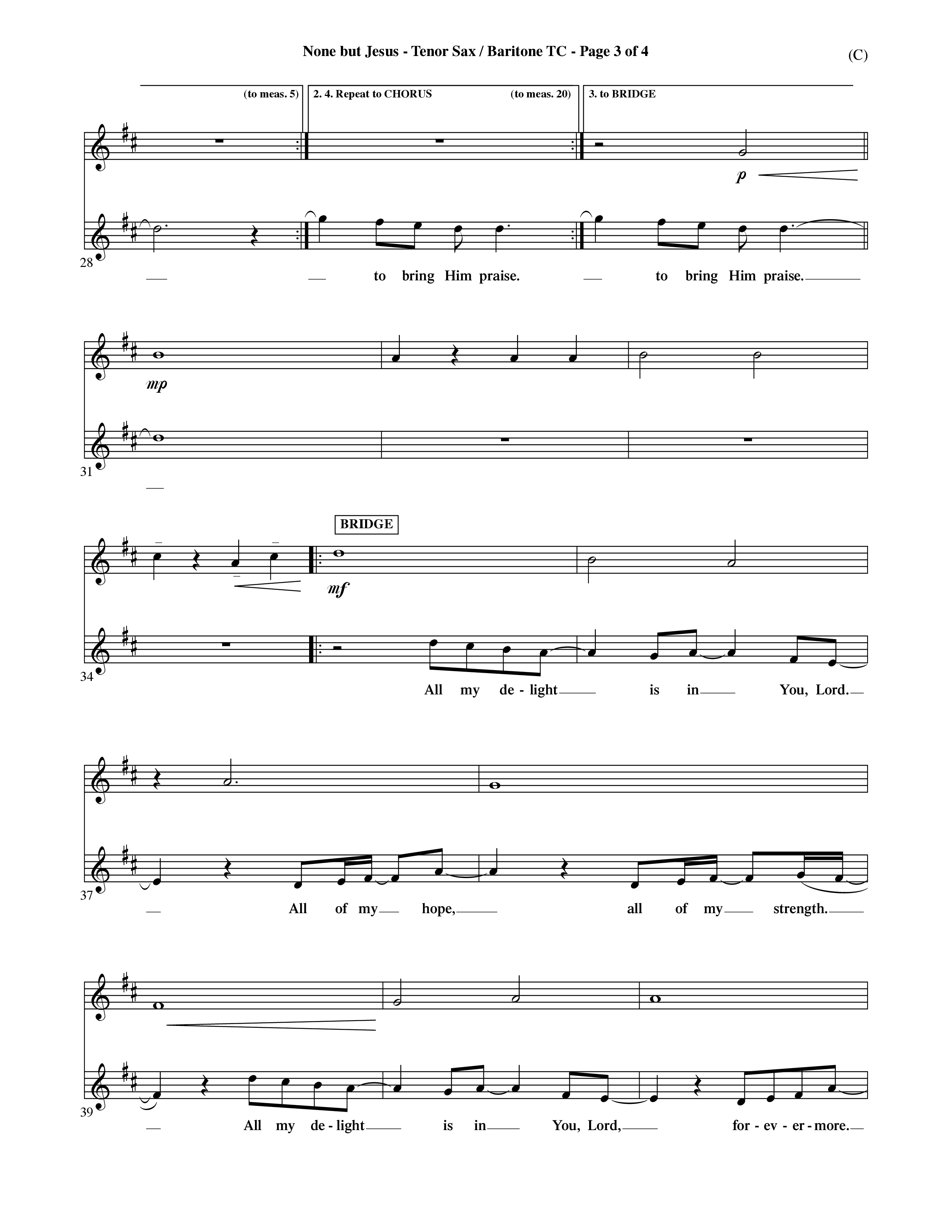 None But Jesus (Choral Anthem SATB) Tenor Sax/Baritone T.C. (Word Music Choral / Orch. Ric Domenico)