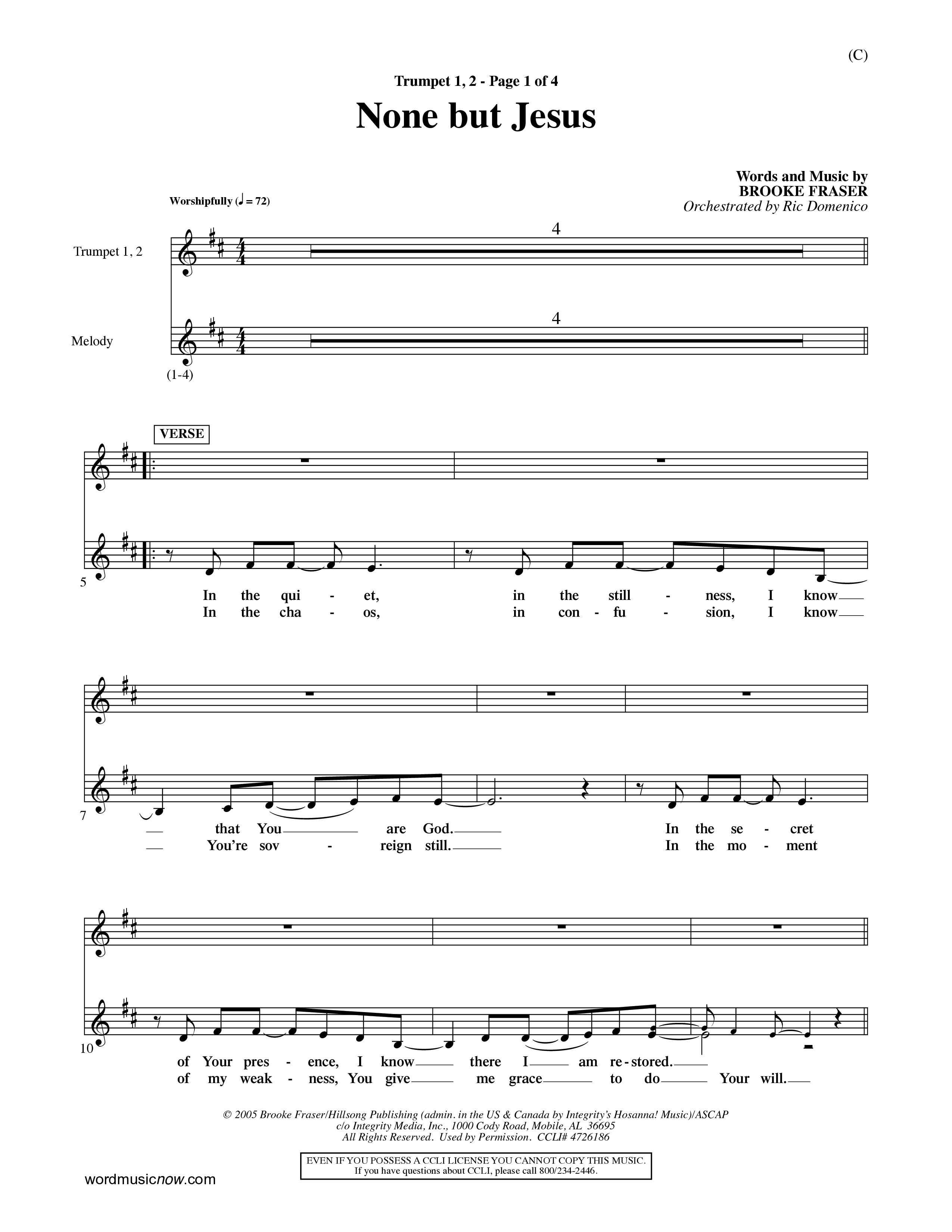None But Jesus (Choral Anthem SATB) Trumpet 1,2 (Word Music Choral / Orch. Ric Domenico)