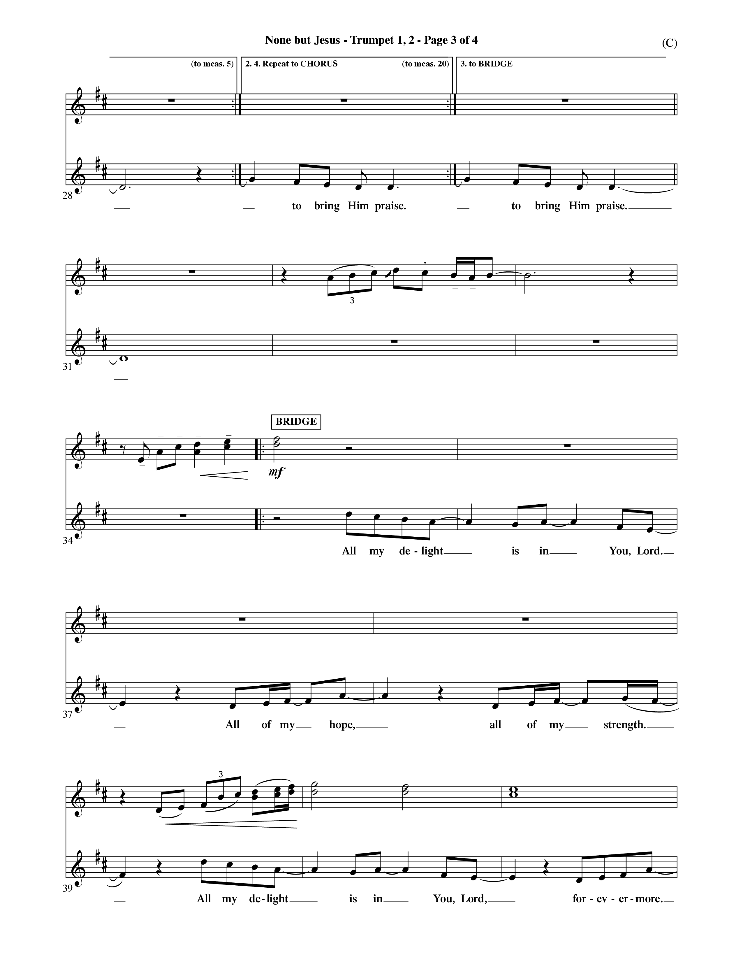 None But Jesus (Choral Anthem SATB) Trumpet 1,2 (Word Music Choral / Orch. Ric Domenico)