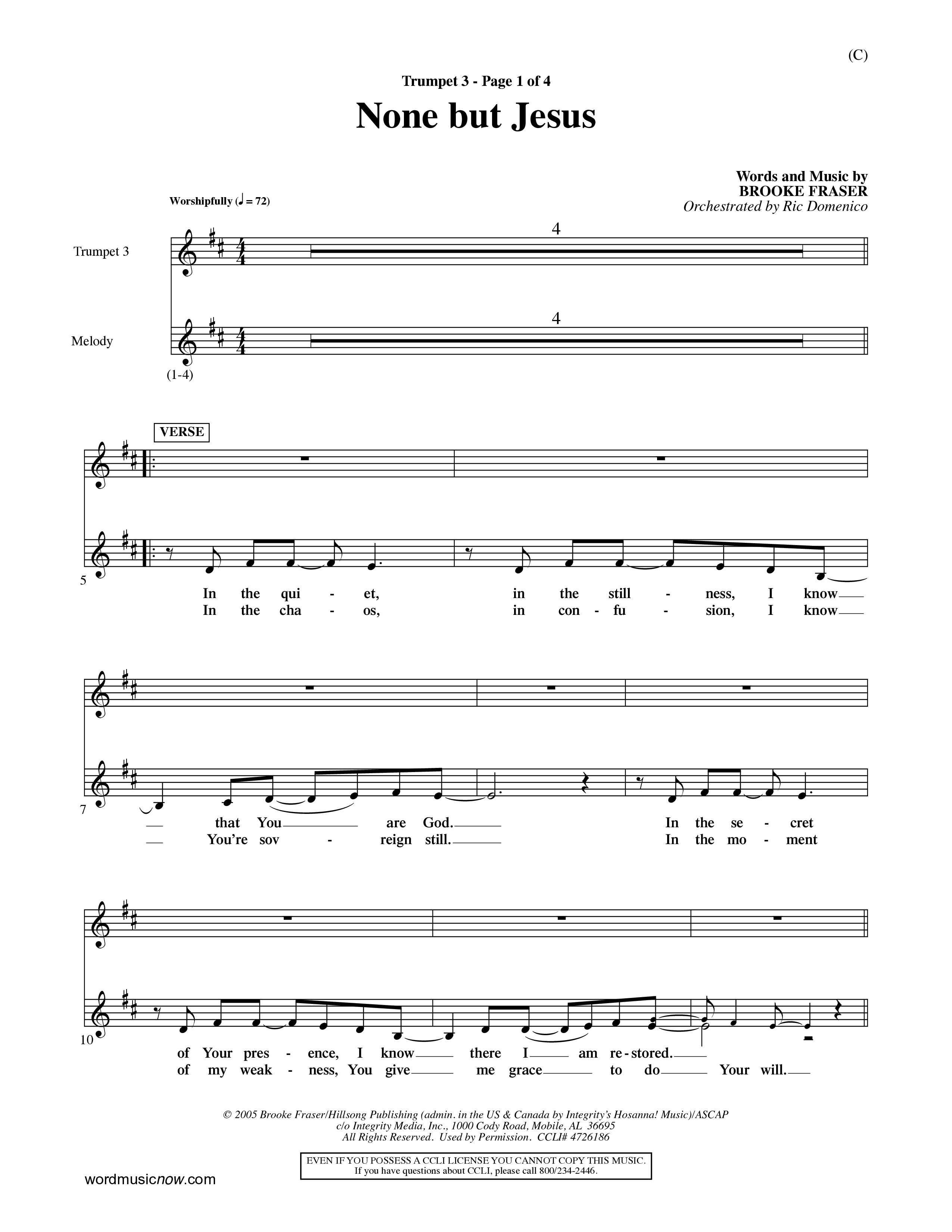 None But Jesus (Choral Anthem SATB) Trumpet 3 (Word Music Choral / Orch. Ric Domenico)