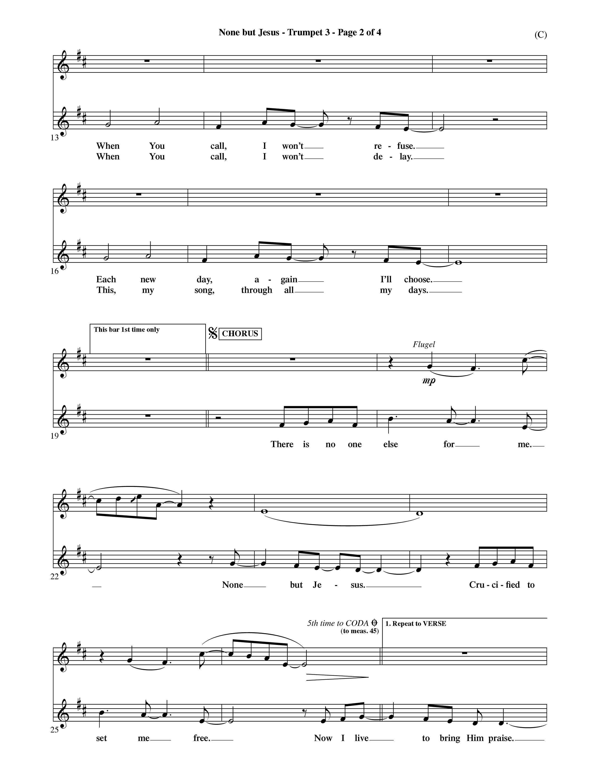 None But Jesus (Choral Anthem SATB) Trumpet 3 (Word Music Choral / Orch. Ric Domenico)