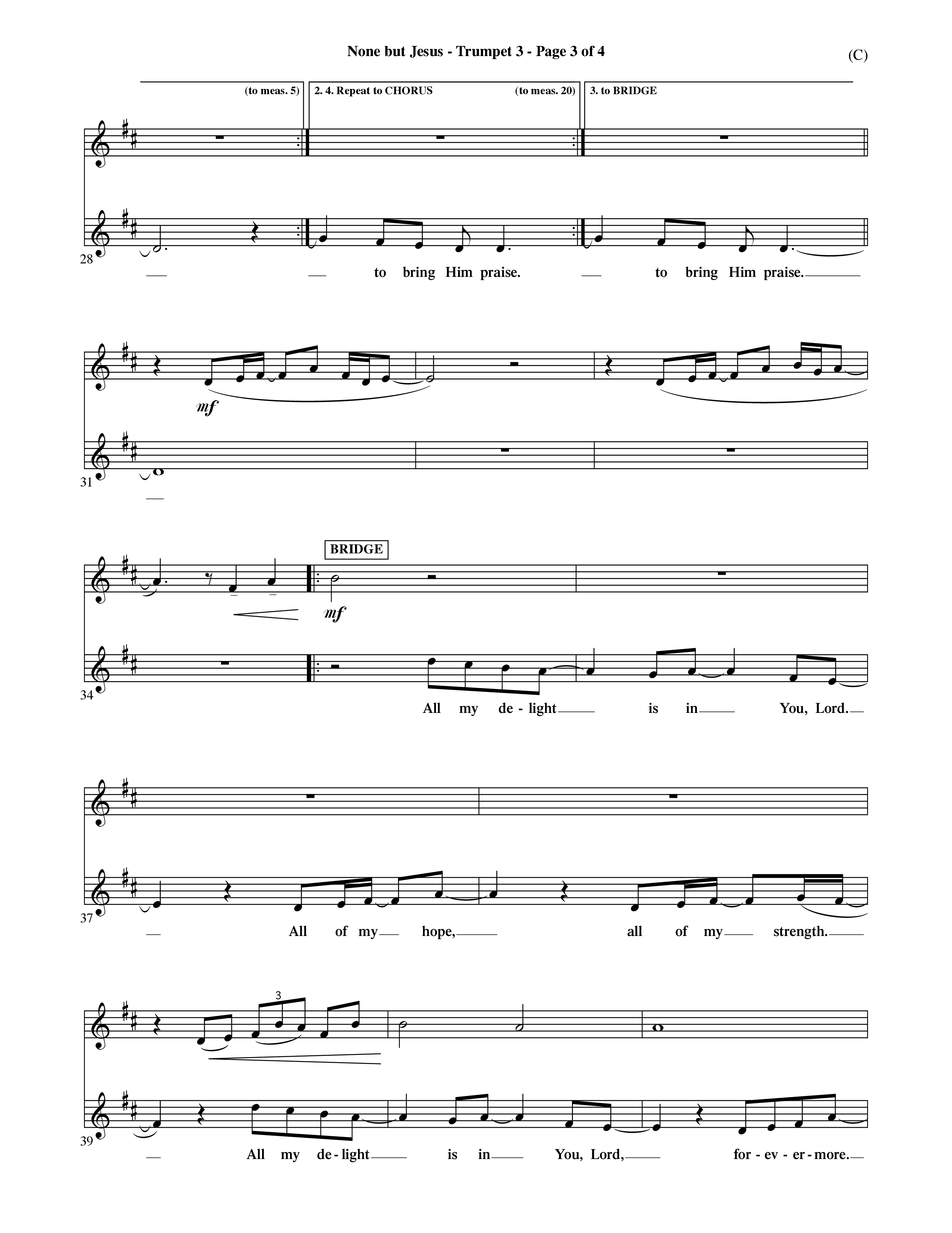None But Jesus (Choral Anthem SATB) Trumpet 3 (Word Music Choral / Orch. Ric Domenico)