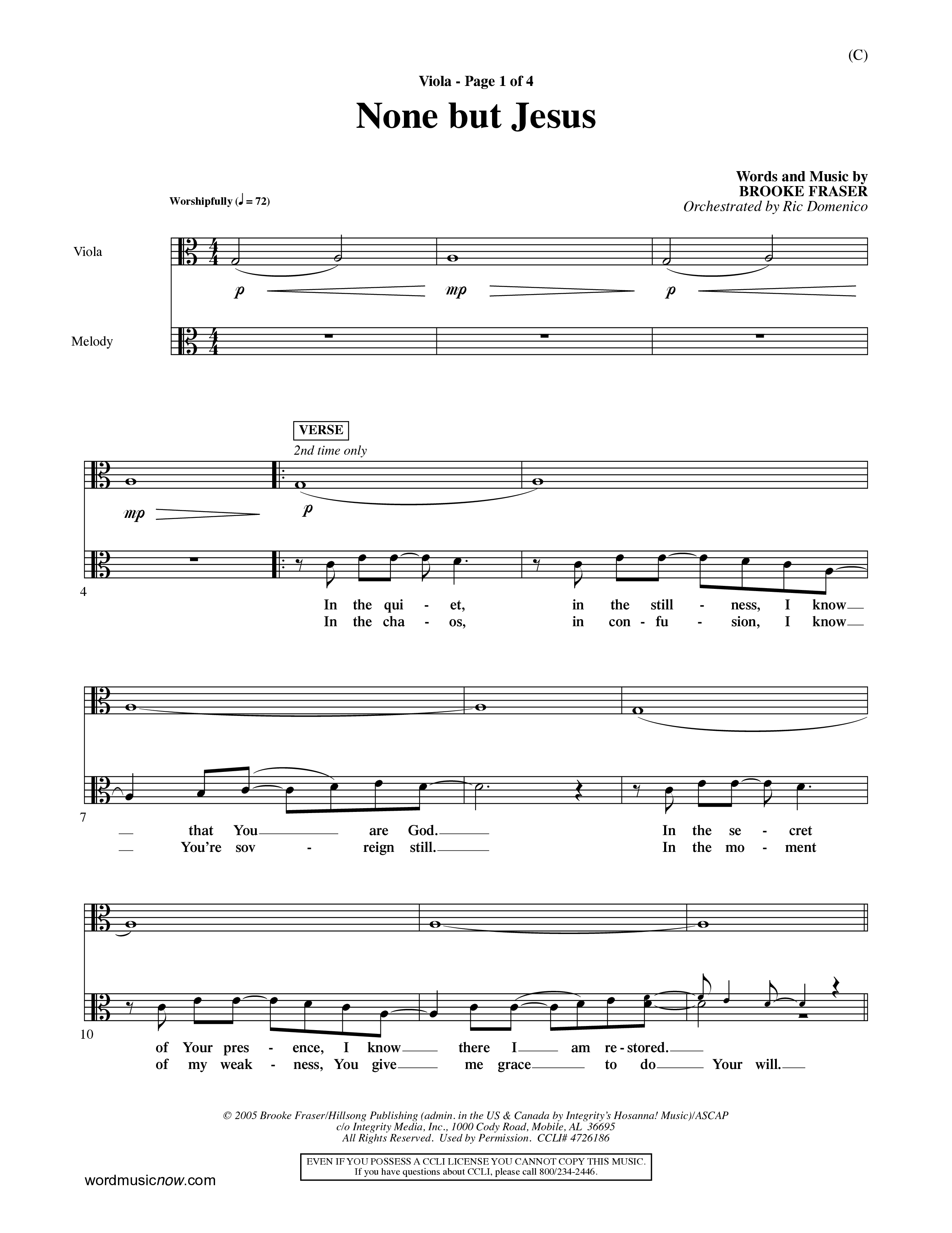 None But Jesus (Choral Anthem SATB) Viola (Word Music Choral / Orch. Ric Domenico)