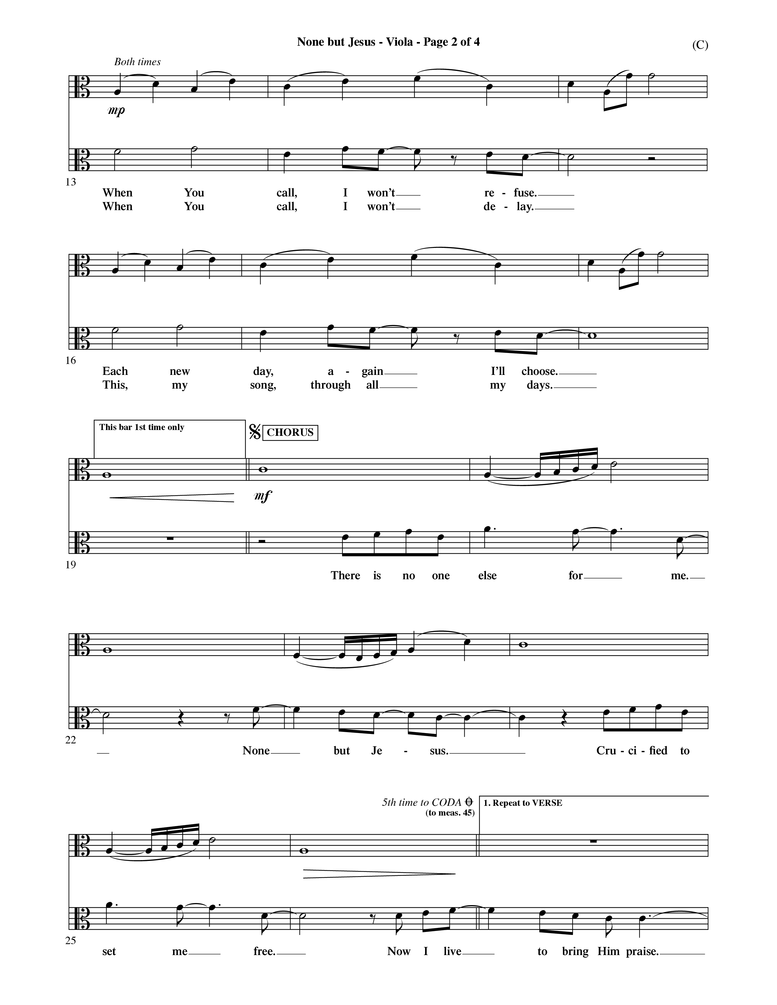 None But Jesus (Choral Anthem SATB) Viola (Word Music Choral / Orch. Ric Domenico)