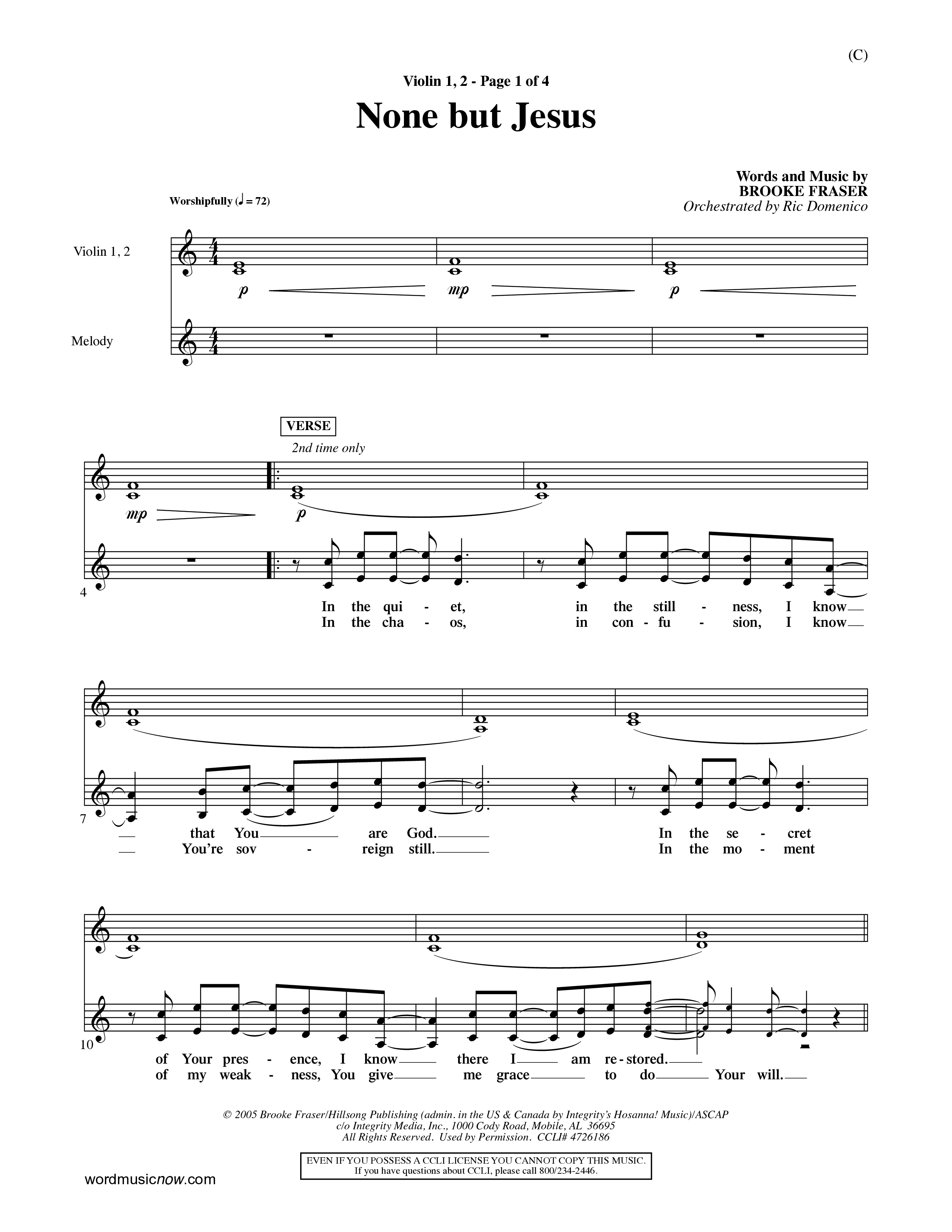 None But Jesus (Choral Anthem SATB) Violin 1/2 (Word Music Choral / Orch. Ric Domenico)