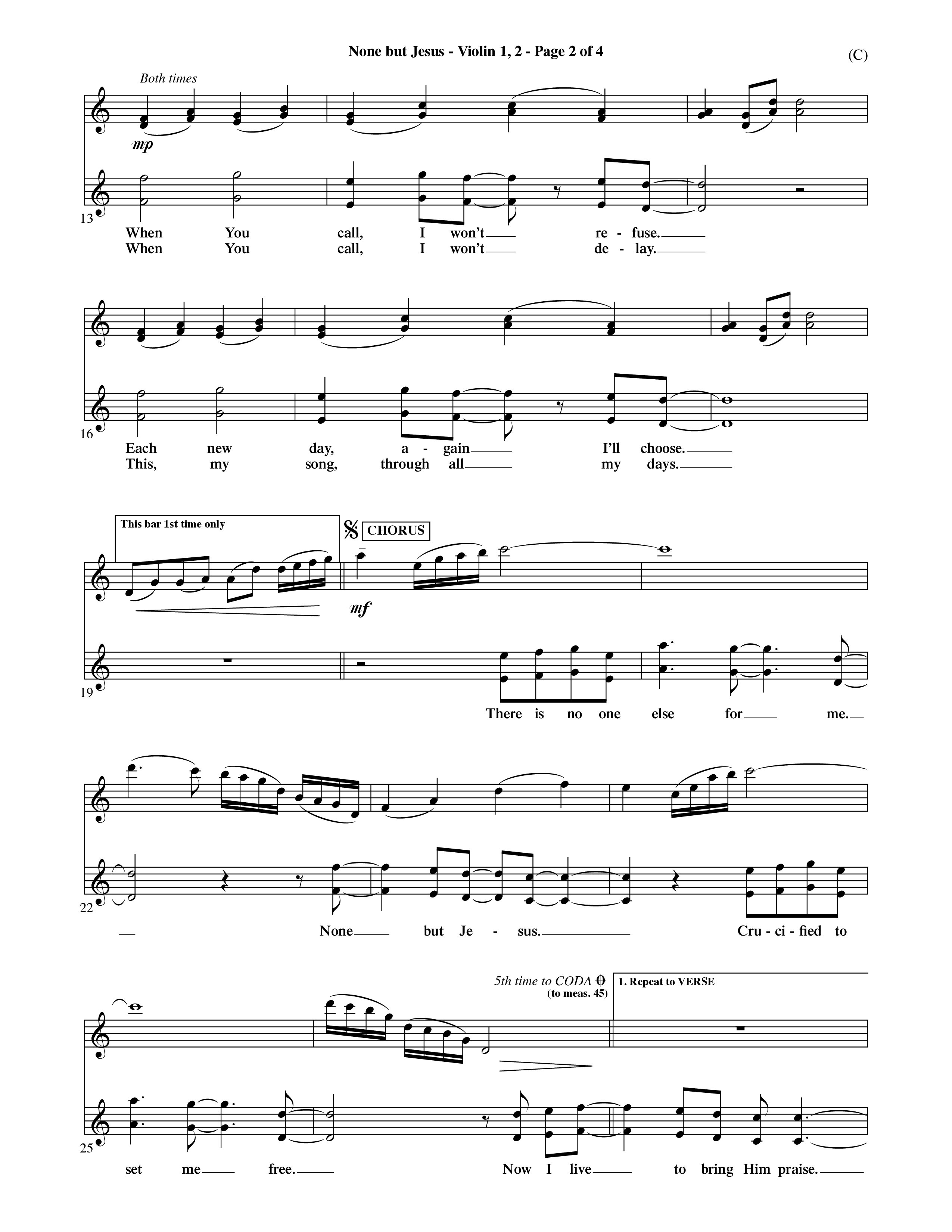 None But Jesus (Choral Anthem SATB) Violin 1/2 (Word Music Choral / Orch. Ric Domenico)