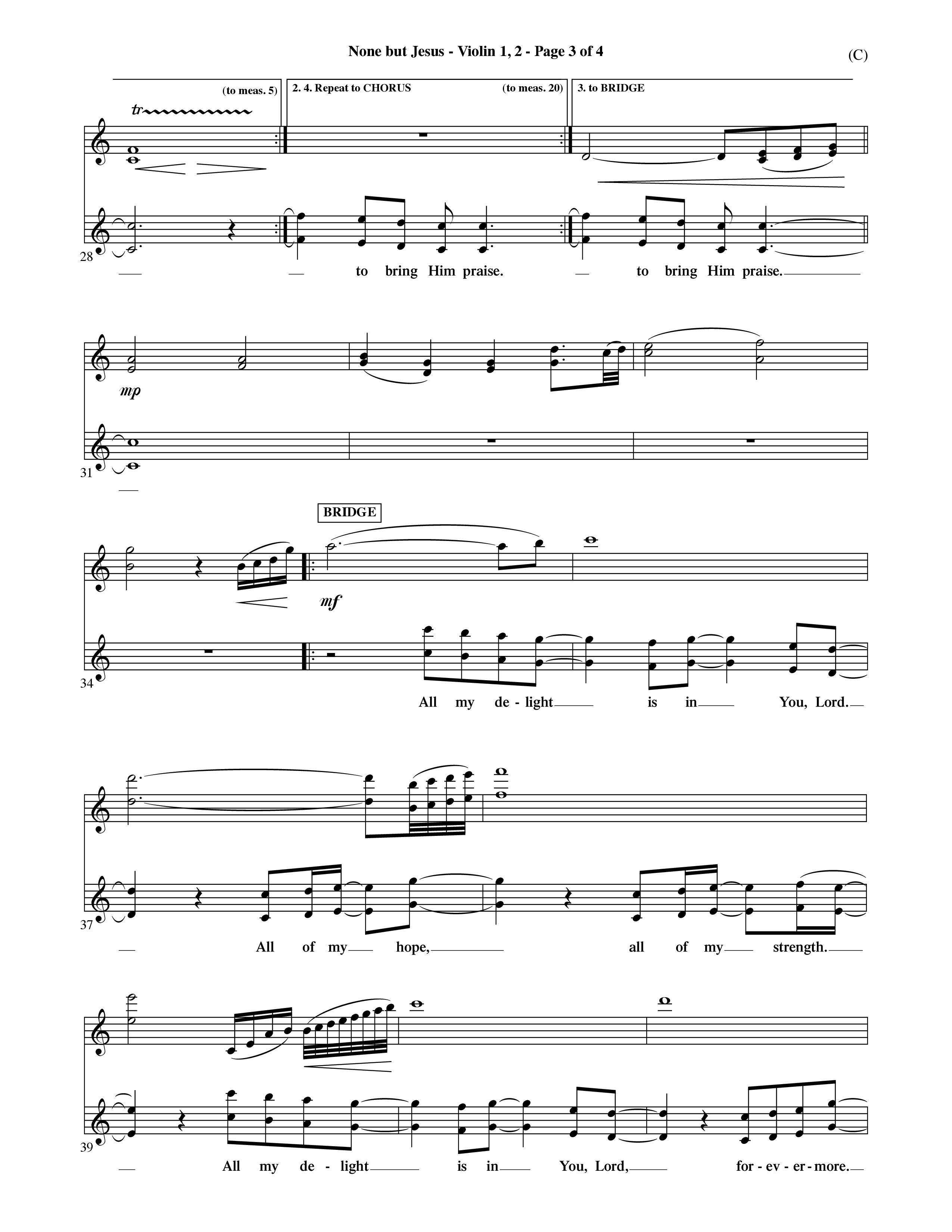 None But Jesus (Choral Anthem SATB) Violin 1/2 (Word Music Choral / Orch. Ric Domenico)