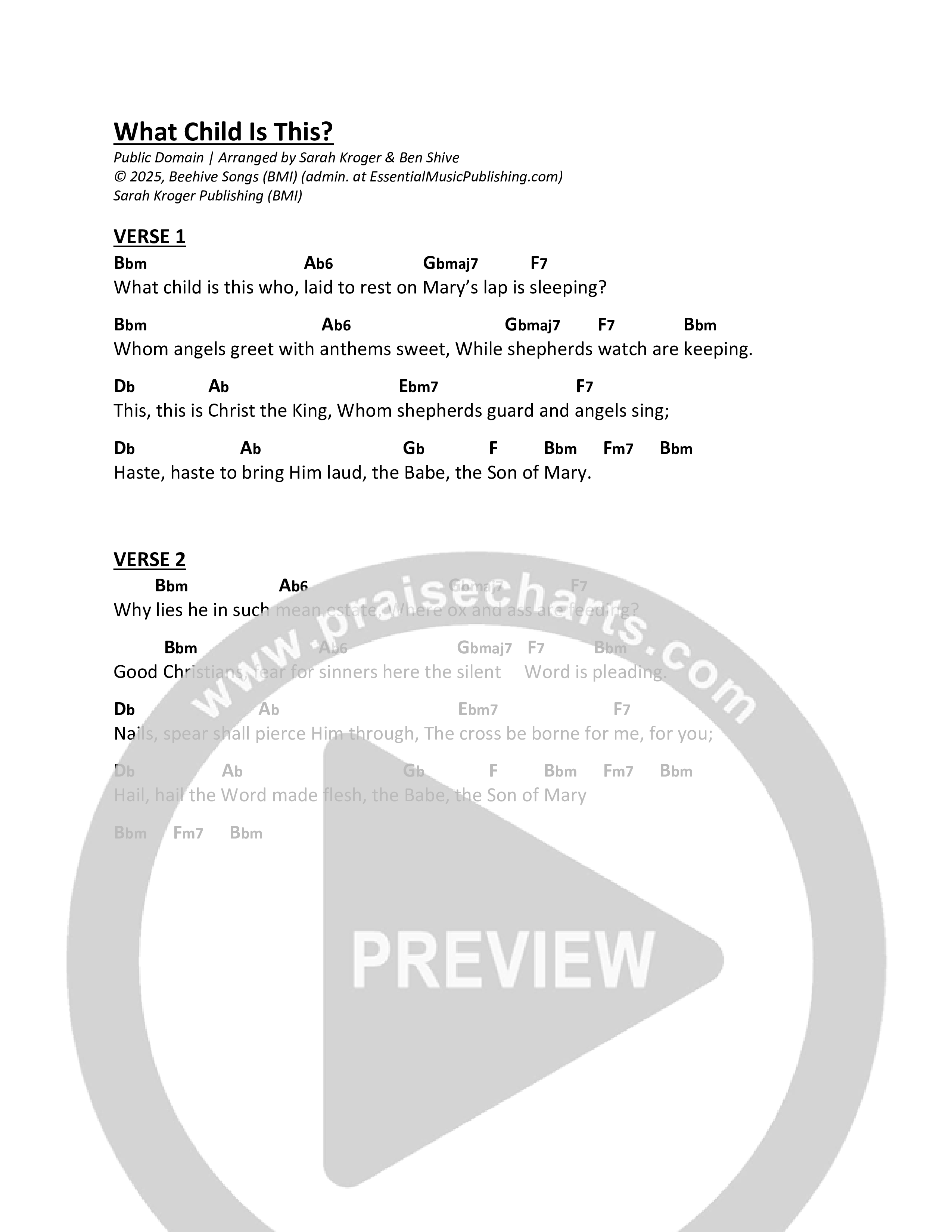 What Child Is This Chord Chart (Sarah Kroger)