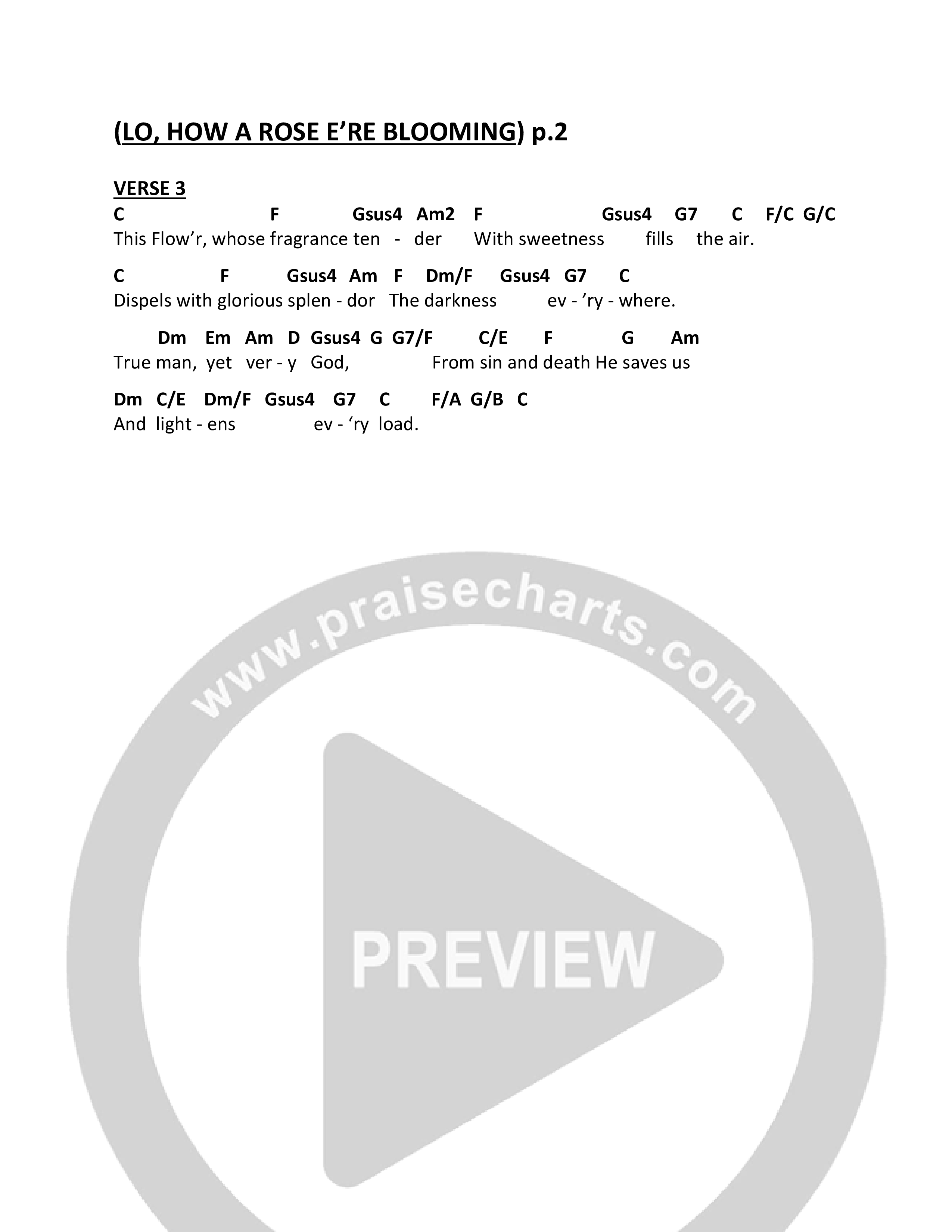 Lo How A Rose Er Blooming Chord Chart (Sarah Kroger)