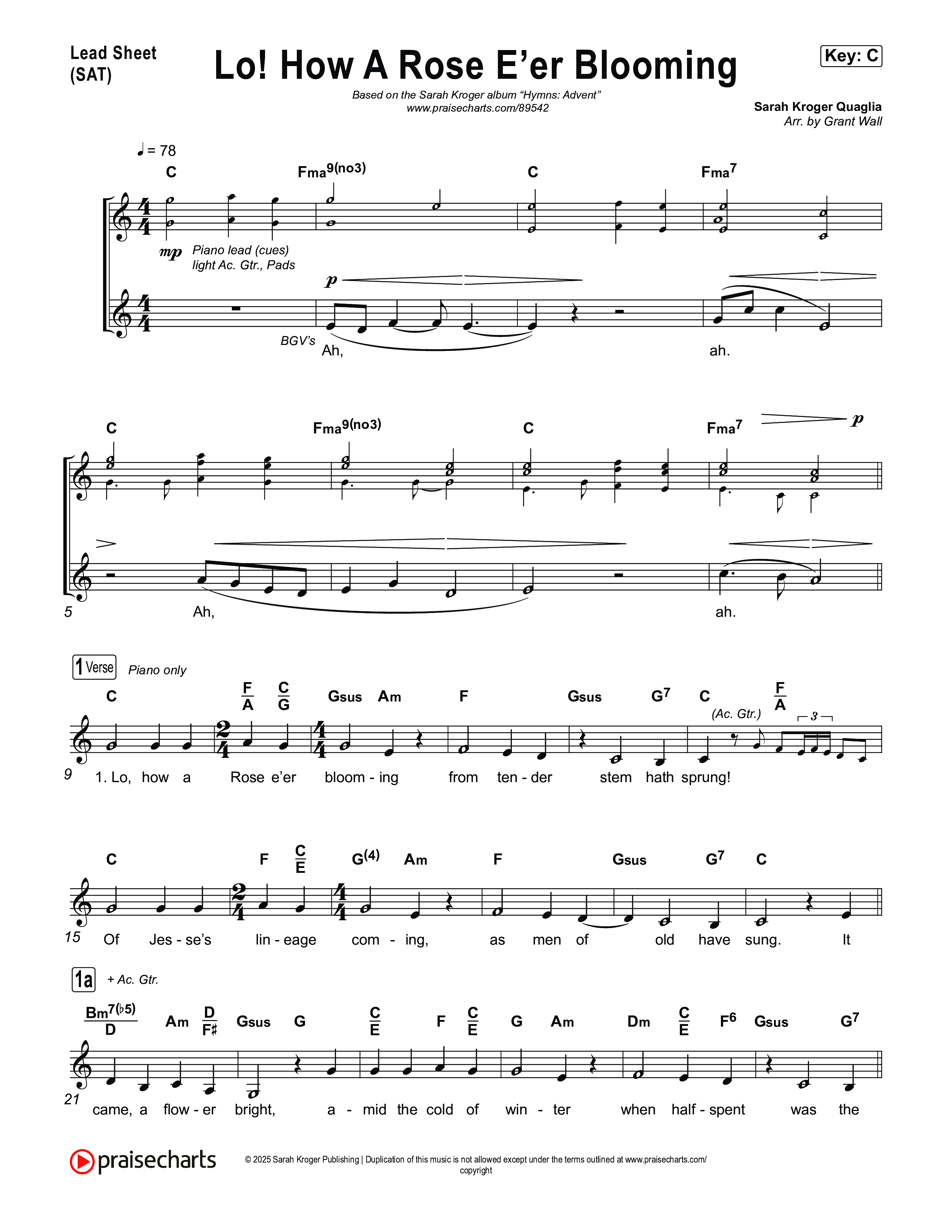 Lo How A Rose Er Blooming Lead Sheet (SAT) (Sarah Kroger)