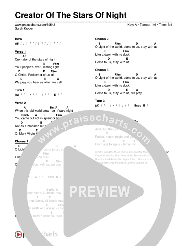 Creator Of The Stars Of Night Chord Chart (Sarah Kroger)