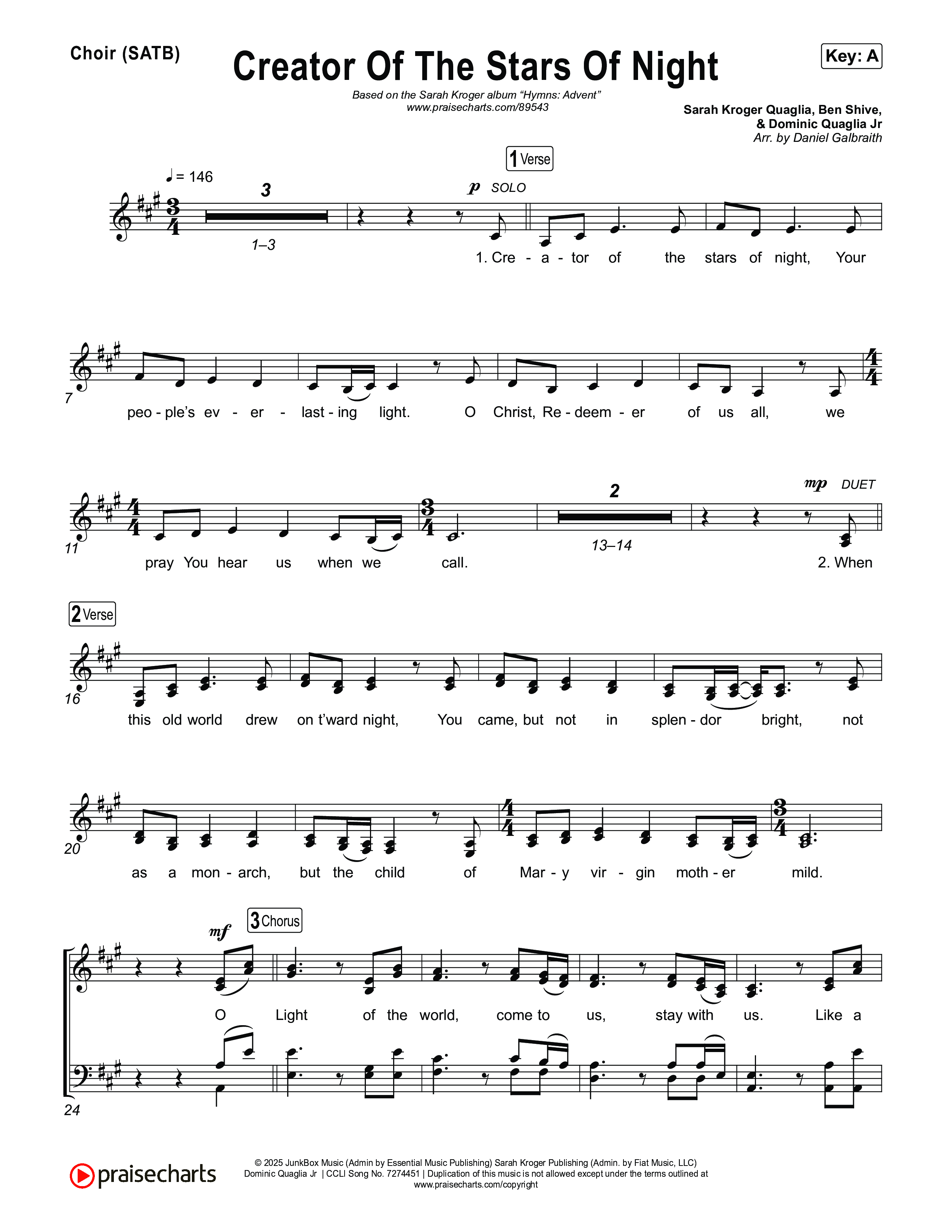 Creator Of The Stars Of Night Choir Sheet (SATB) (Sarah Kroger)