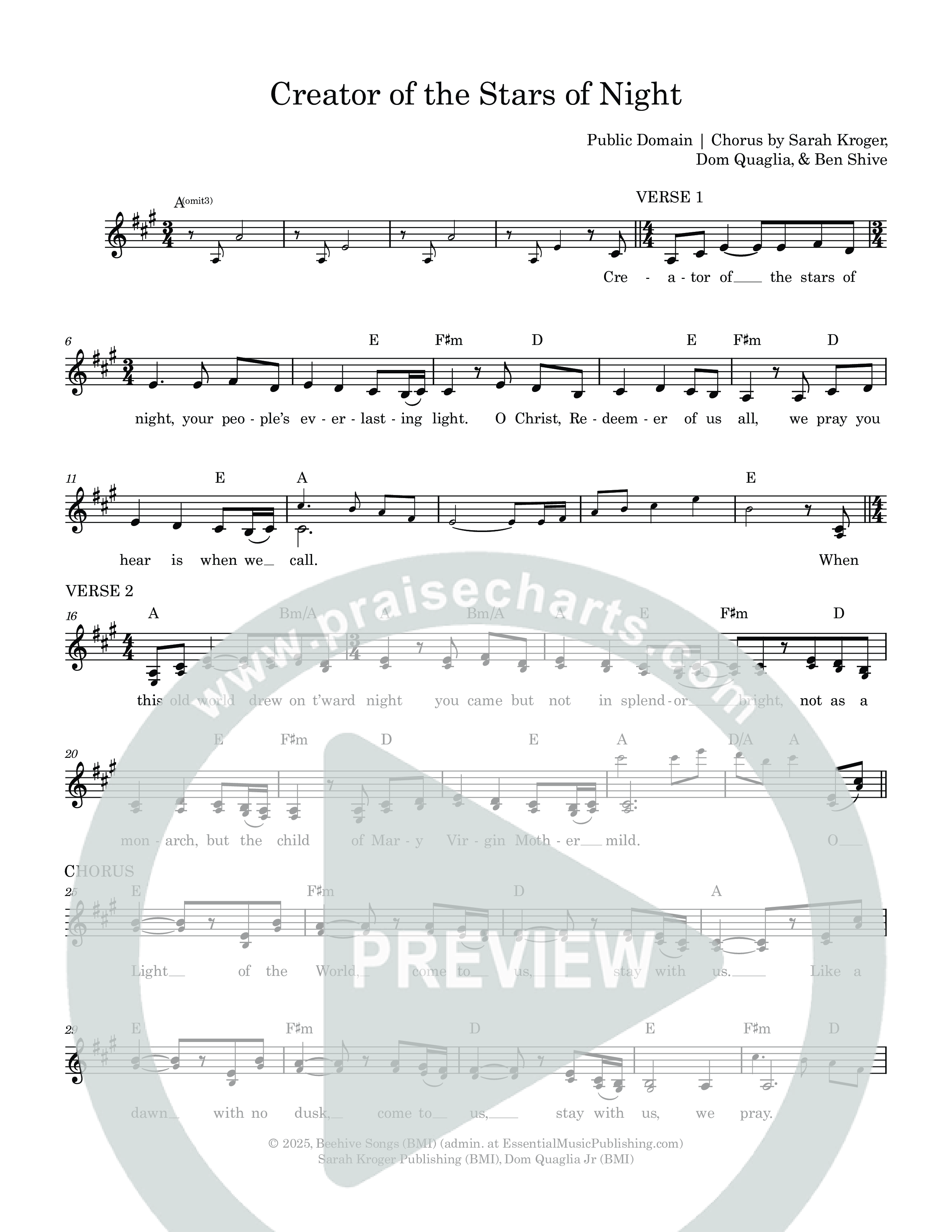 Creator Of The Stars Of Night Lead Sheet (SAT) (Sarah Kroger)