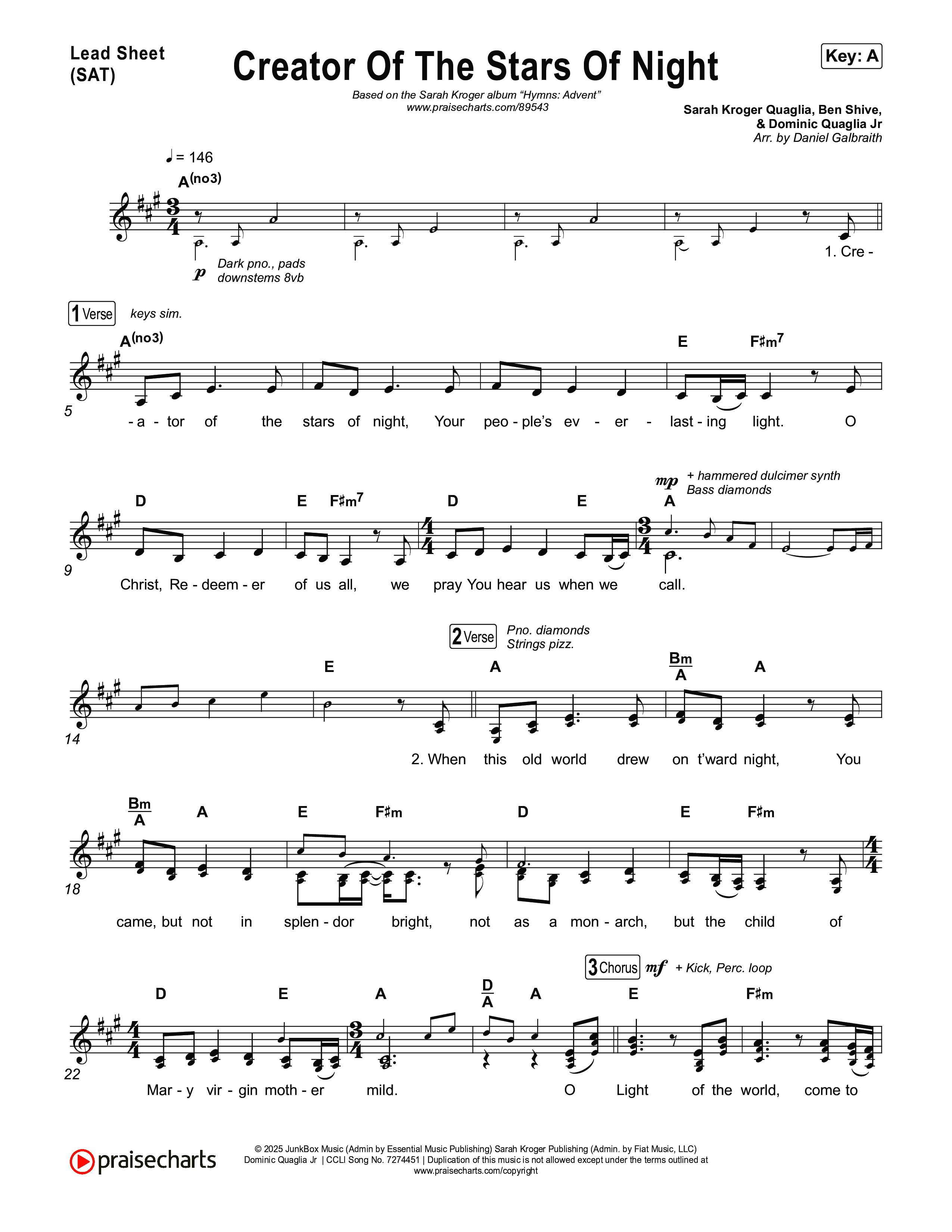 Creator Of The Stars Of Night Lead Sheet (SAT) (Sarah Kroger)
