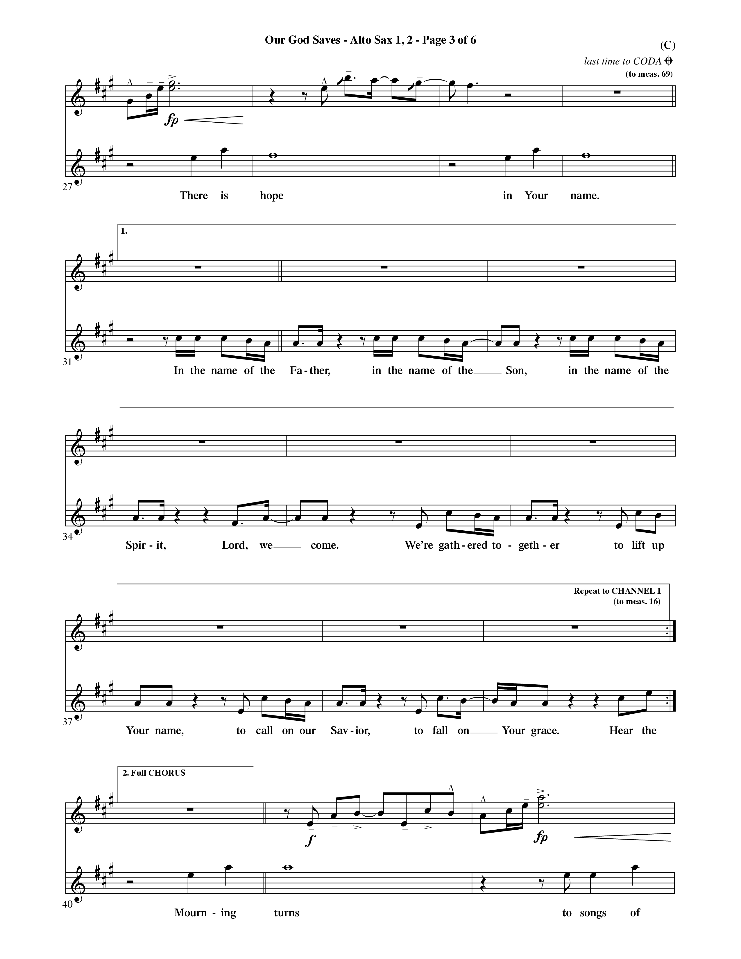 Our God Saves (Choral Anthem SATB) Alto Sax 1/2 (Word Music Choral / Orch. Ric Domenico)