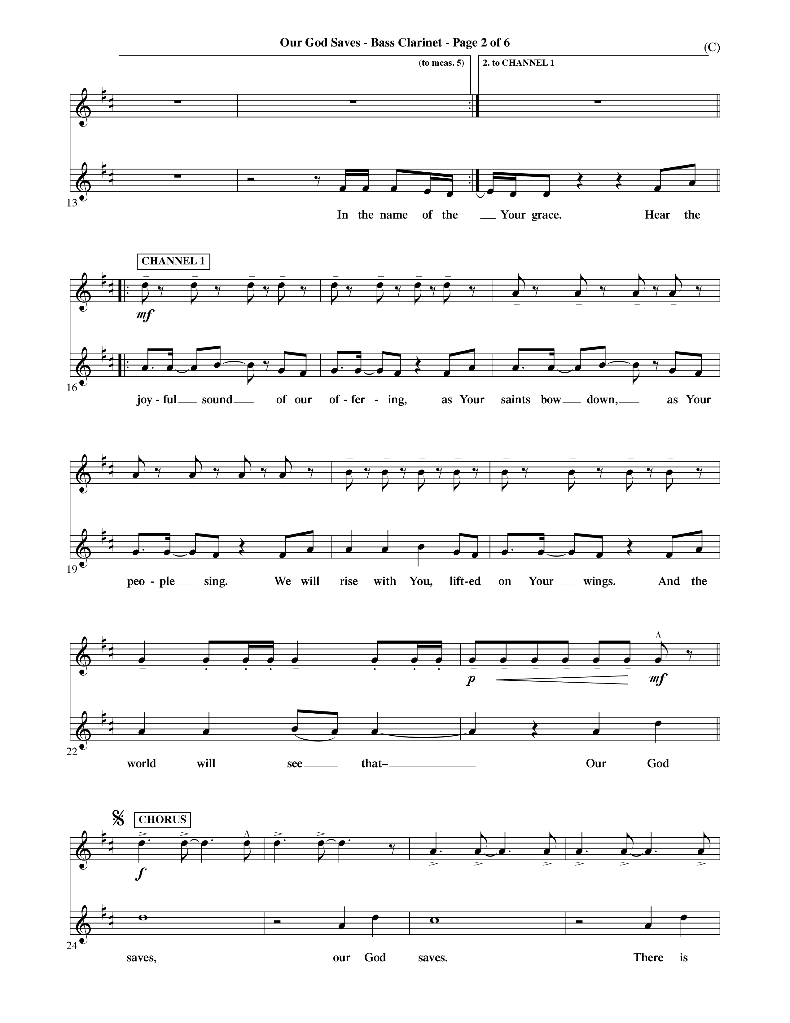 Our God Saves (Choral Anthem SATB) Bass Clarinet (Word Music Choral / Orch. Ric Domenico)