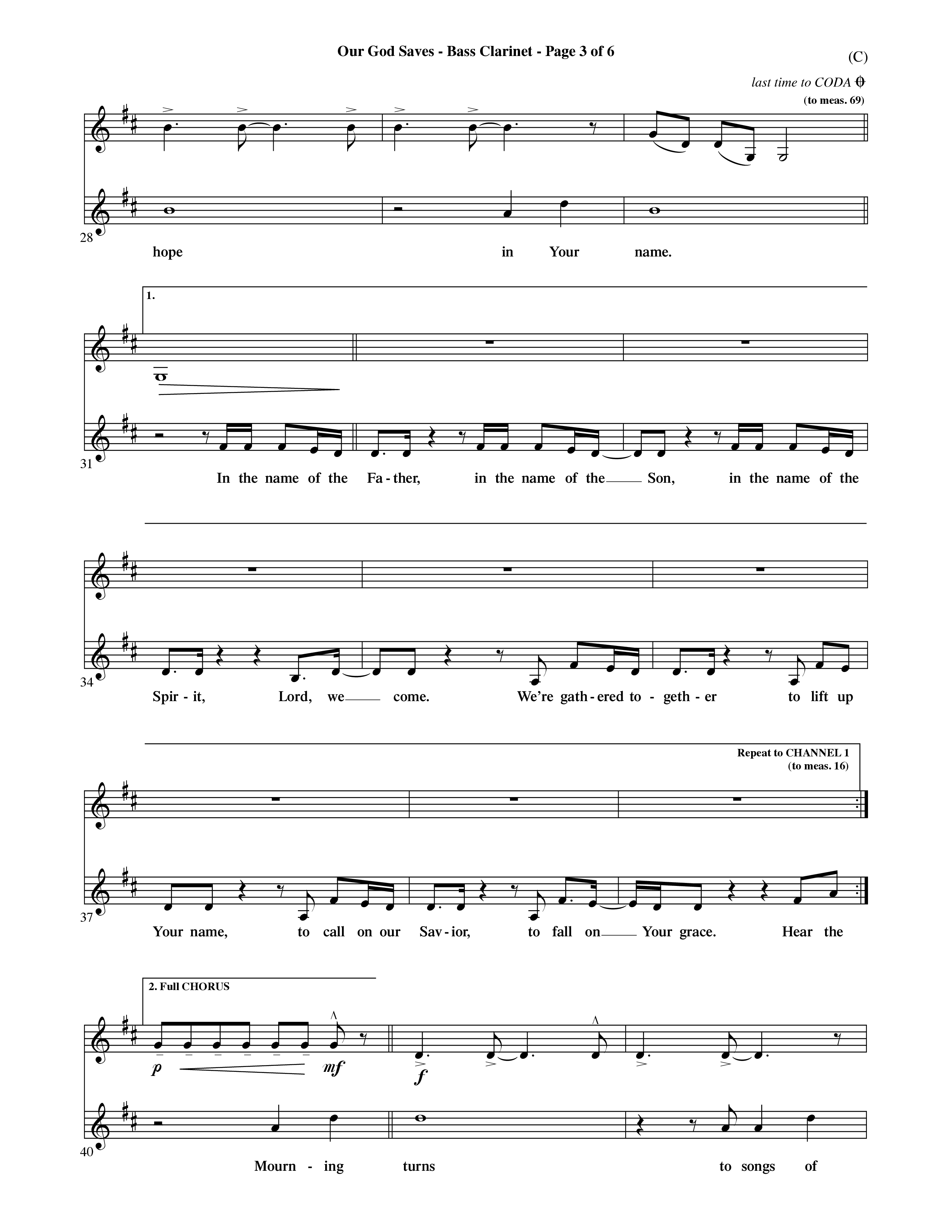 Our God Saves (Choral Anthem SATB) Bass Clarinet (Word Music Choral / Orch. Ric Domenico)