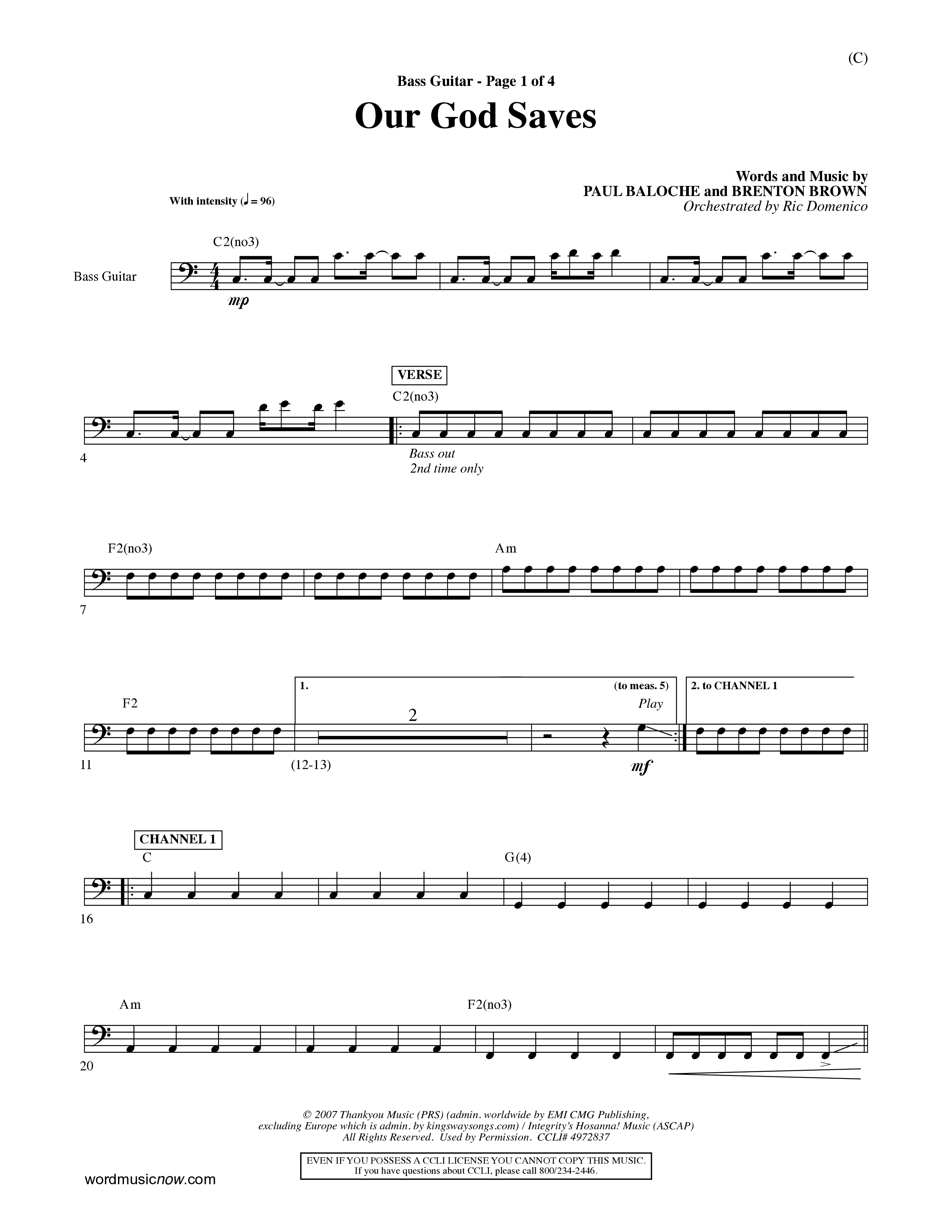 Our God Saves (Choral Anthem SATB) Bass Guitar (Word Music Choral / Orch. Ric Domenico)