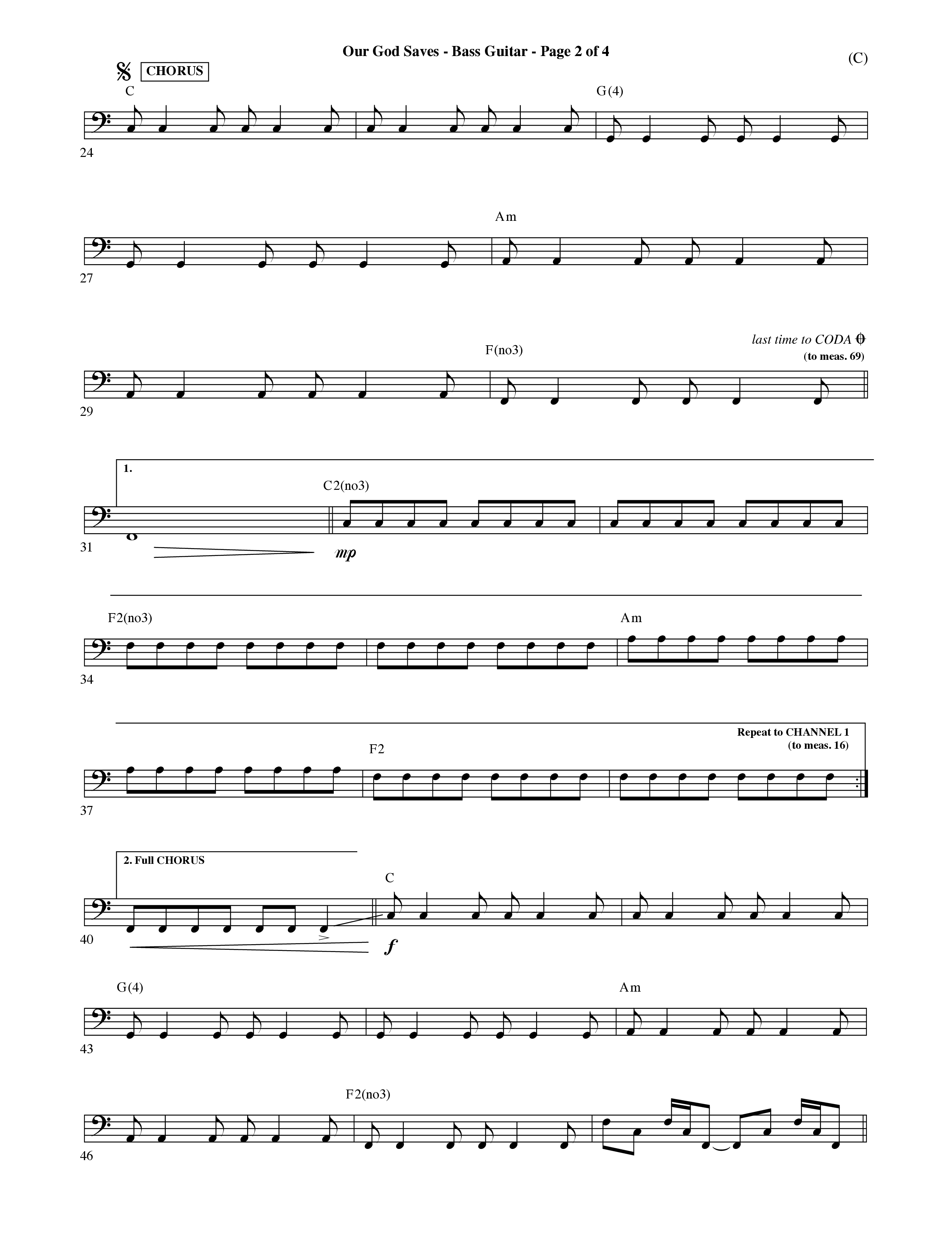 Our God Saves (Choral Anthem SATB) Bass Guitar (Word Music Choral / Orch. Ric Domenico)