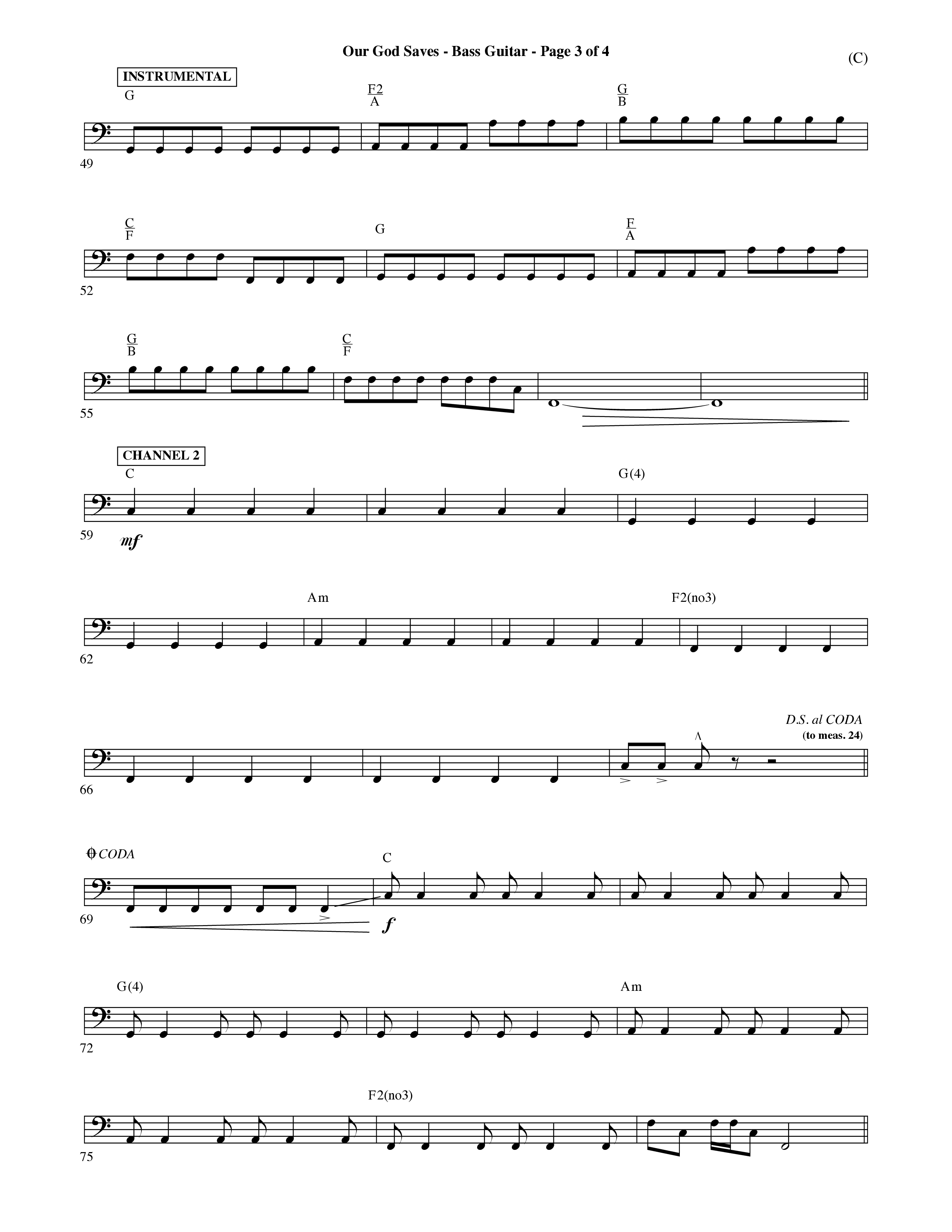 Our God Saves (Choral Anthem SATB) Bass Guitar (Word Music Choral / Orch. Ric Domenico)