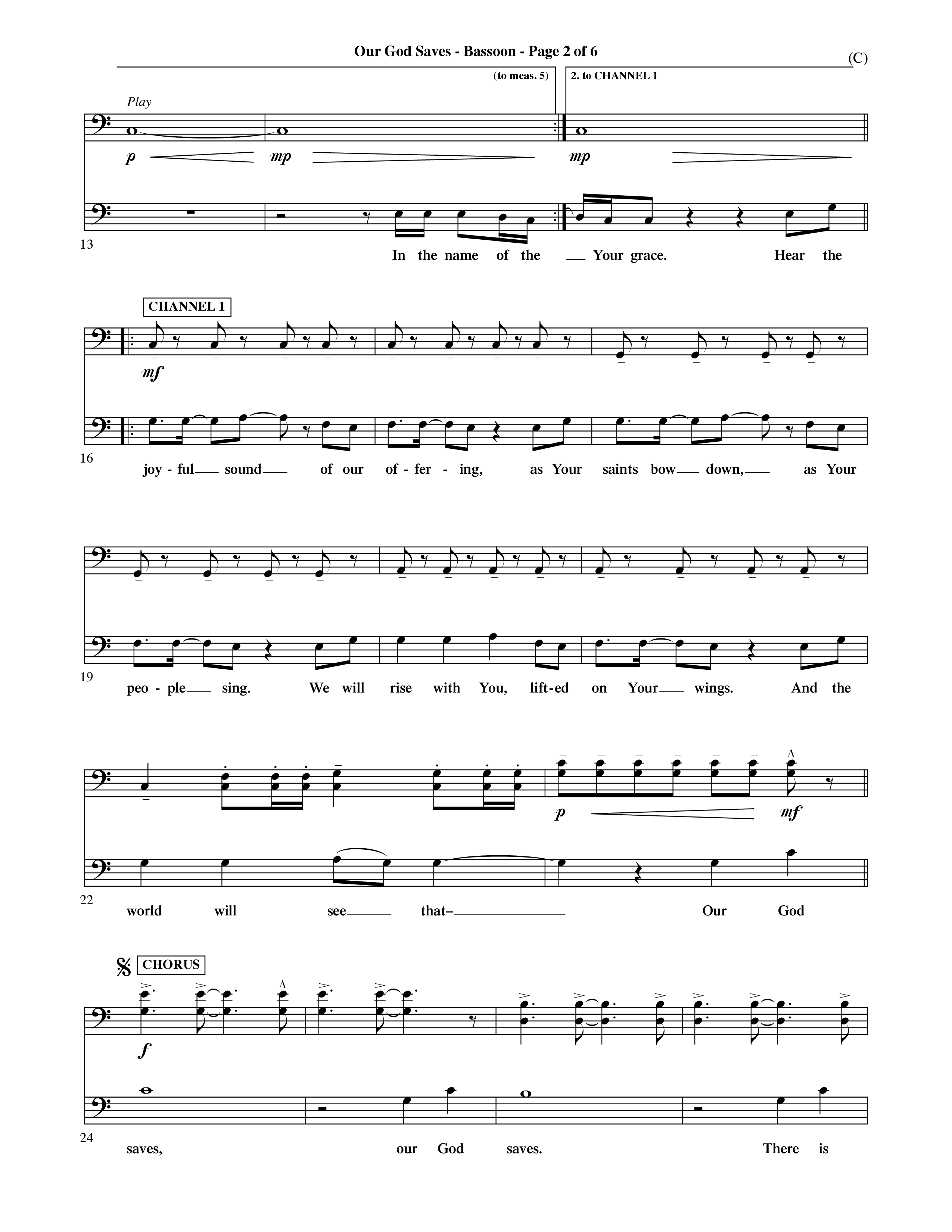 Our God Saves (Choral Anthem SATB) Bassoon (Word Music Choral / Orch. Ric Domenico)