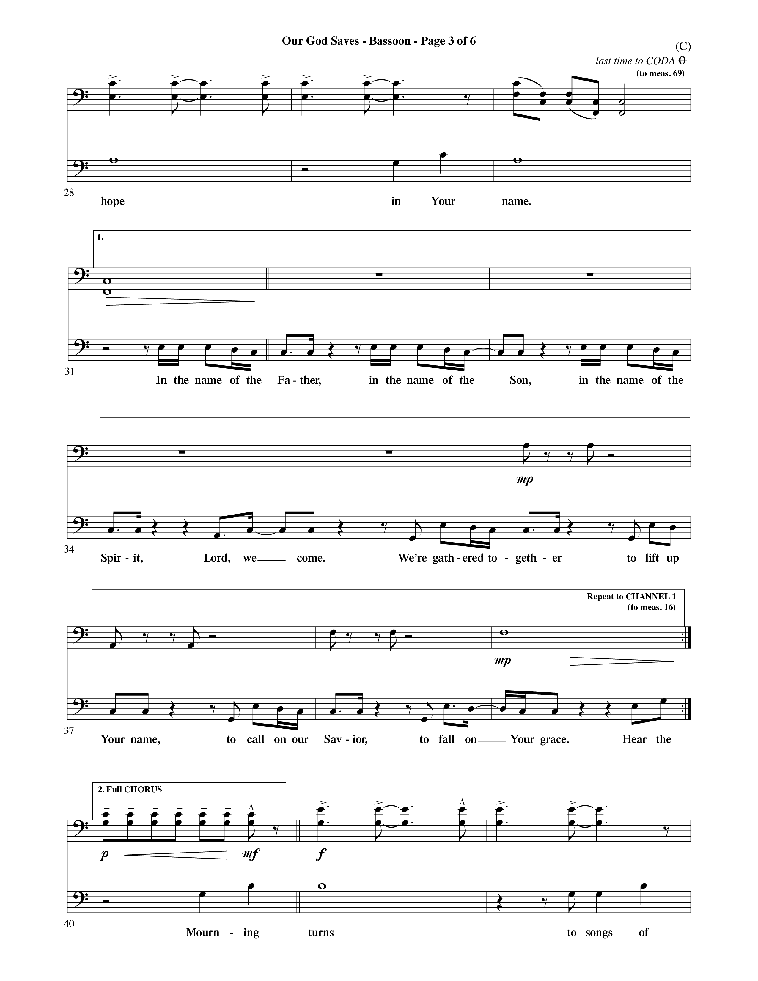 Our God Saves (Choral Anthem SATB) Bassoon (Word Music Choral / Orch. Ric Domenico)