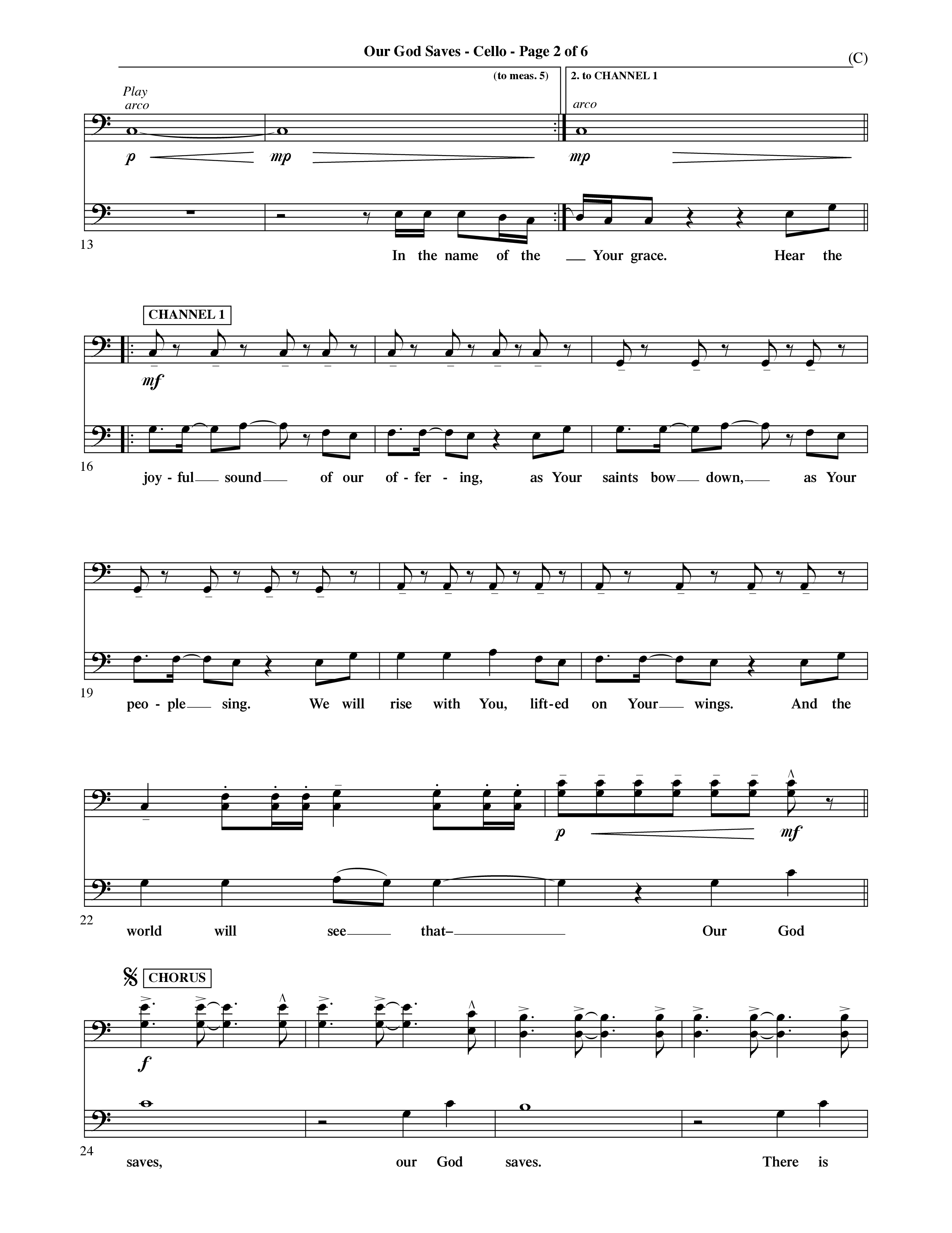 Our God Saves (Choral Anthem SATB) Cello (Word Music Choral / Orch. Ric Domenico)