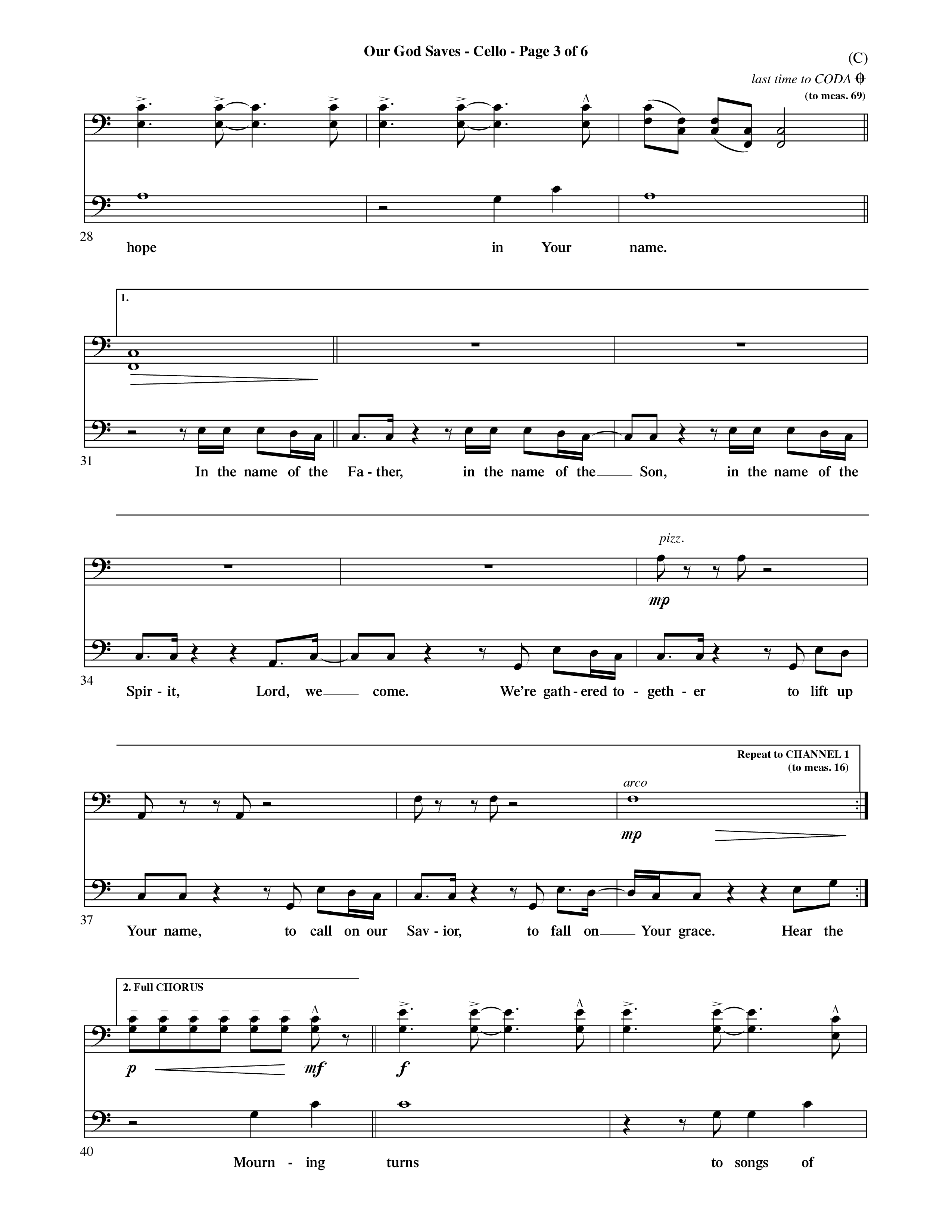 Our God Saves (Choral Anthem SATB) Cello (Word Music Choral / Orch. Ric Domenico)